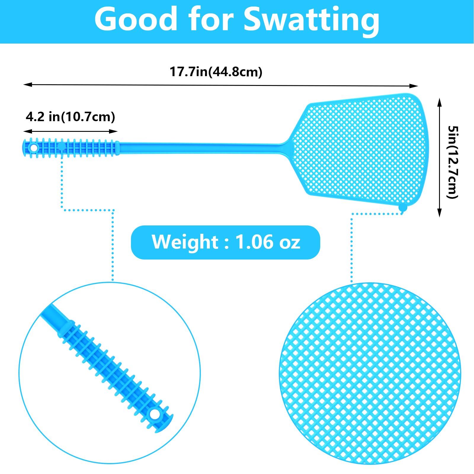 Fly Swatter,5 Pack Plastic Heavy Duty Manual Fly Killer, Long Handle Flyswatter, Large Bug Swatters That Work for Indoor and Outdoor