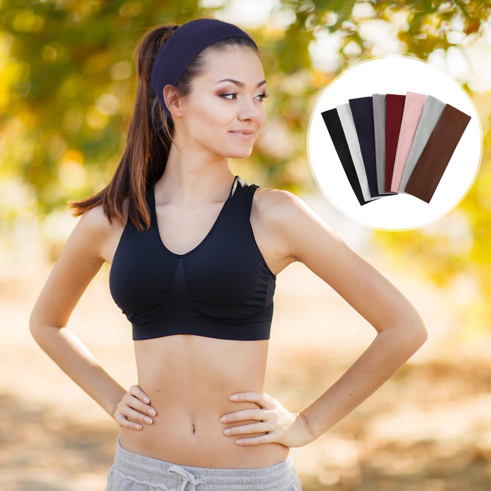 Fishinsea 8 Pack Sport Headbands for Women, Elastic Soft Fabric Non-Slip Hair Bands Hair Warp for Daily Workout Yoga Running Sports