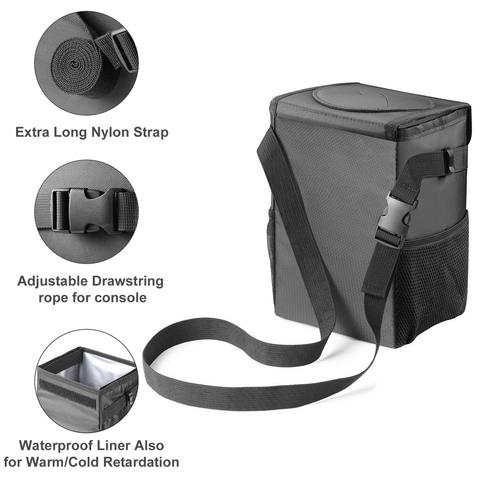 Ryhpez Car Trash Can with Lid - Leakproof Trash Bin Car Garbage Can, Collapsible Automotive Truck Organizer and Storage Bag Car Accessories for Women Men Road Trip Essentials