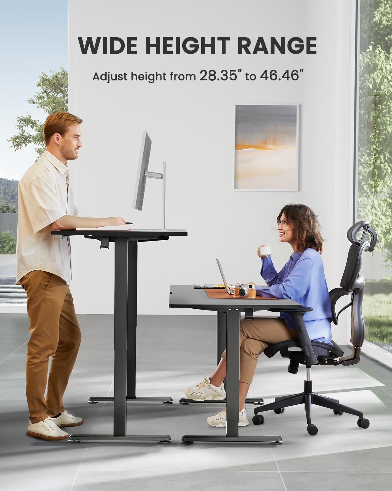 ErGear Height Adjustable Electric Standing Desk, 47.2 x 23.6 Inches Sit Stand up Desk, Memory Computer Home Office Desk with Two-Piece Desktop (Black)