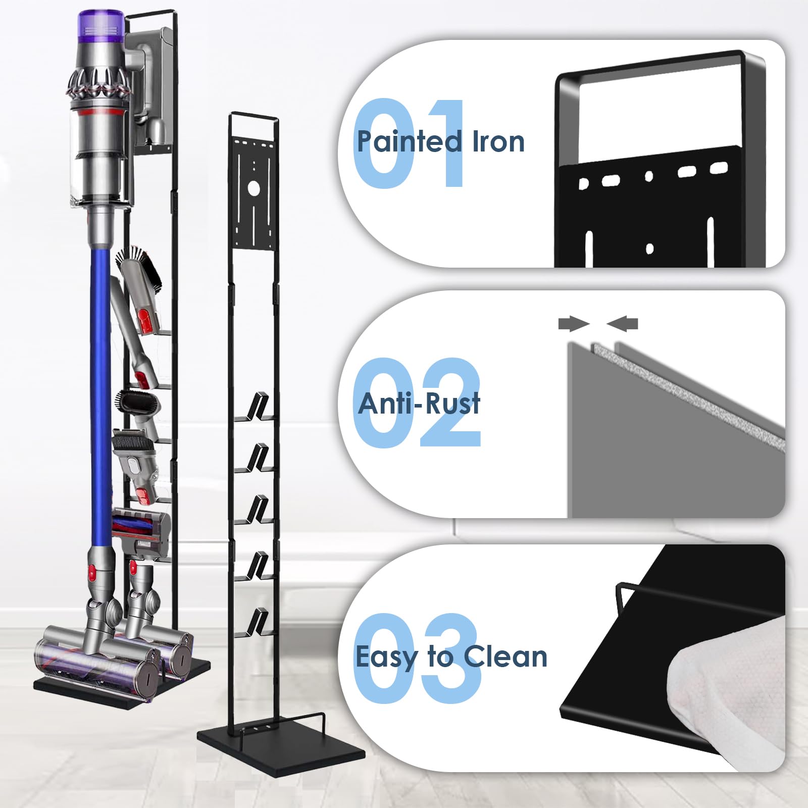 Lasvea Vacuum Stand for Dyson V6, V7, V8, V10, V11, V12, V15 Cordless Cleaners - Heavy Base Metal Bracket Holder with Trigger Lock, On/Off Control Clamp, Accessory & Attachment Storage
