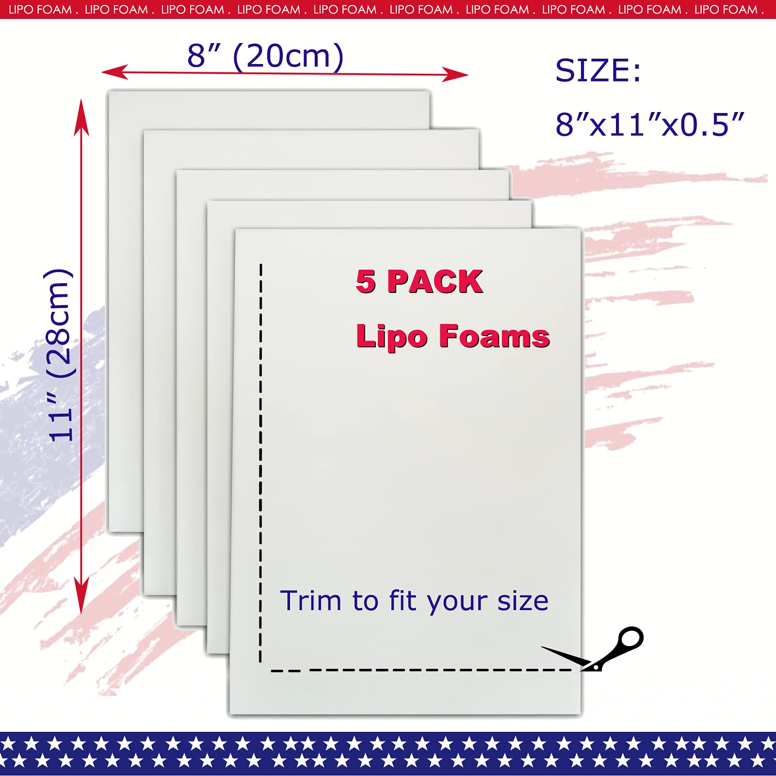 KUSMOO 5 Pack Lipo Foam Pads for Post Surgery Ab Board Liposuction Surgery Flattening Abdominal Compression Garments Lipo Foam Sheets 8" x 11"