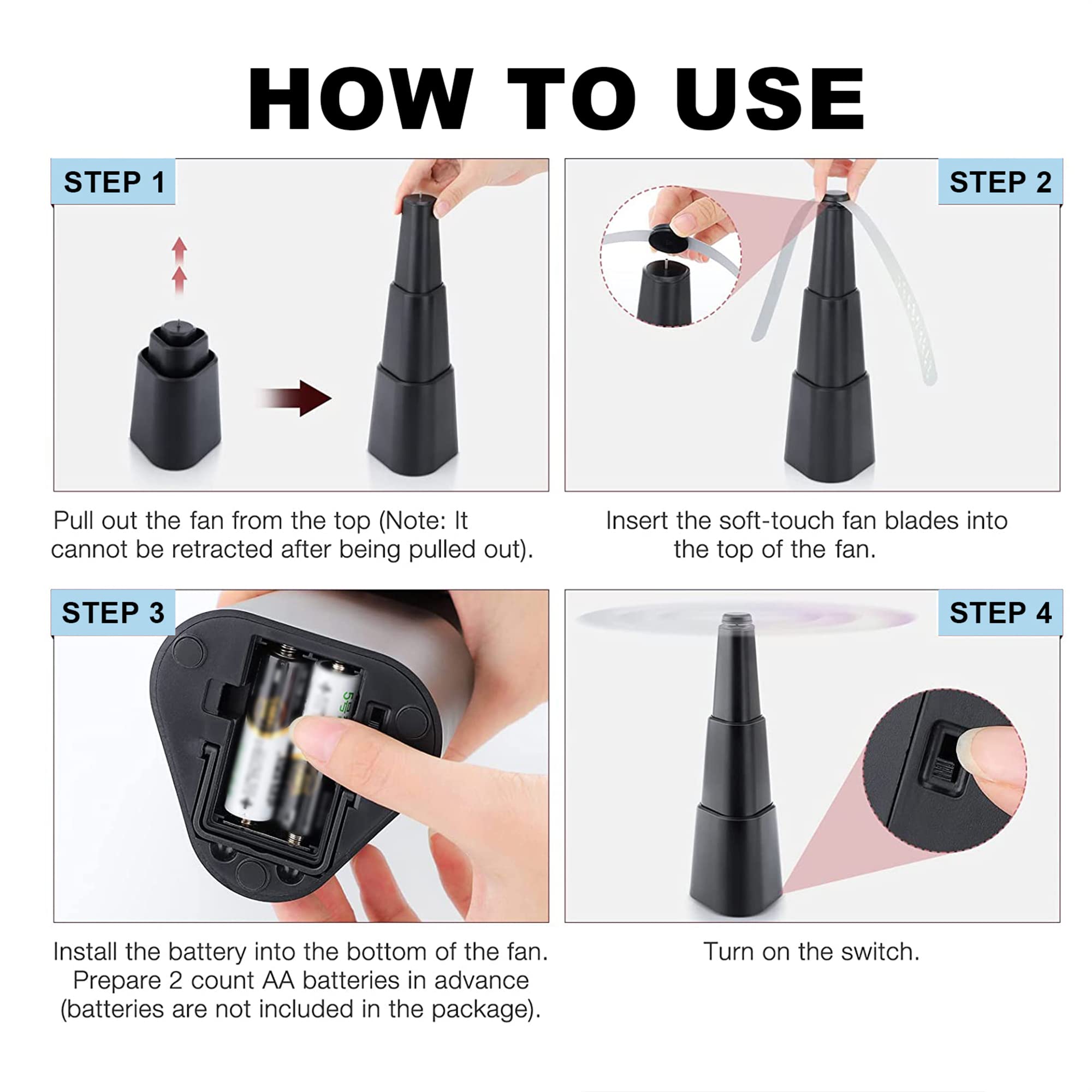 KTDRJN Fly Fans for Tables,Food Indoor Outside,4 Pack Portable Outdoor Picnic Fan,Batteries Powered Table Restaurant, Party, Home,Outdoor Dinner(Black)