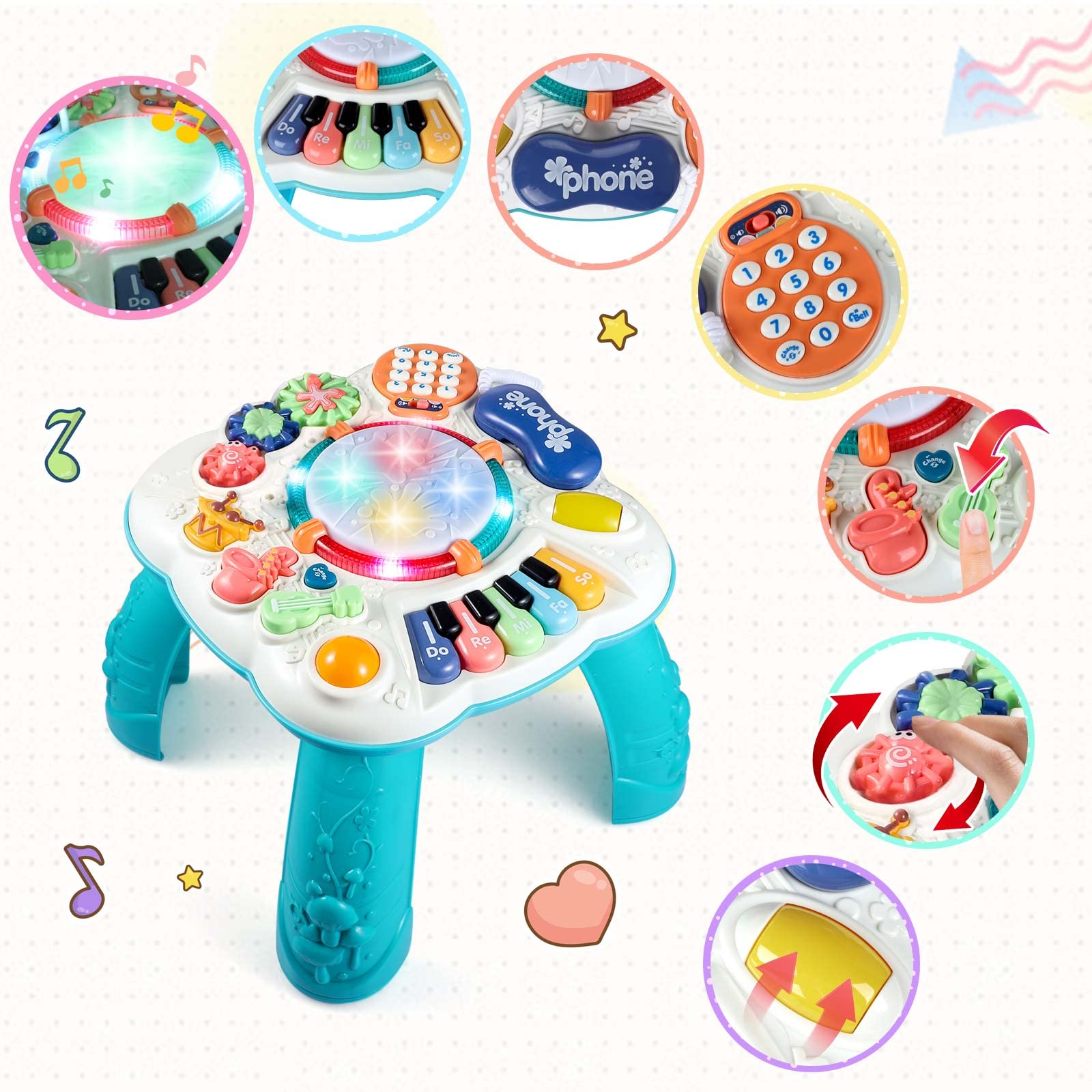 BACCOW Baby & Toddler Toys, Baby Activity Center 6 to 12-18 Month Old, Learning Musical Table Toys for 1 2 3 Year Old Boys Girls Gifts