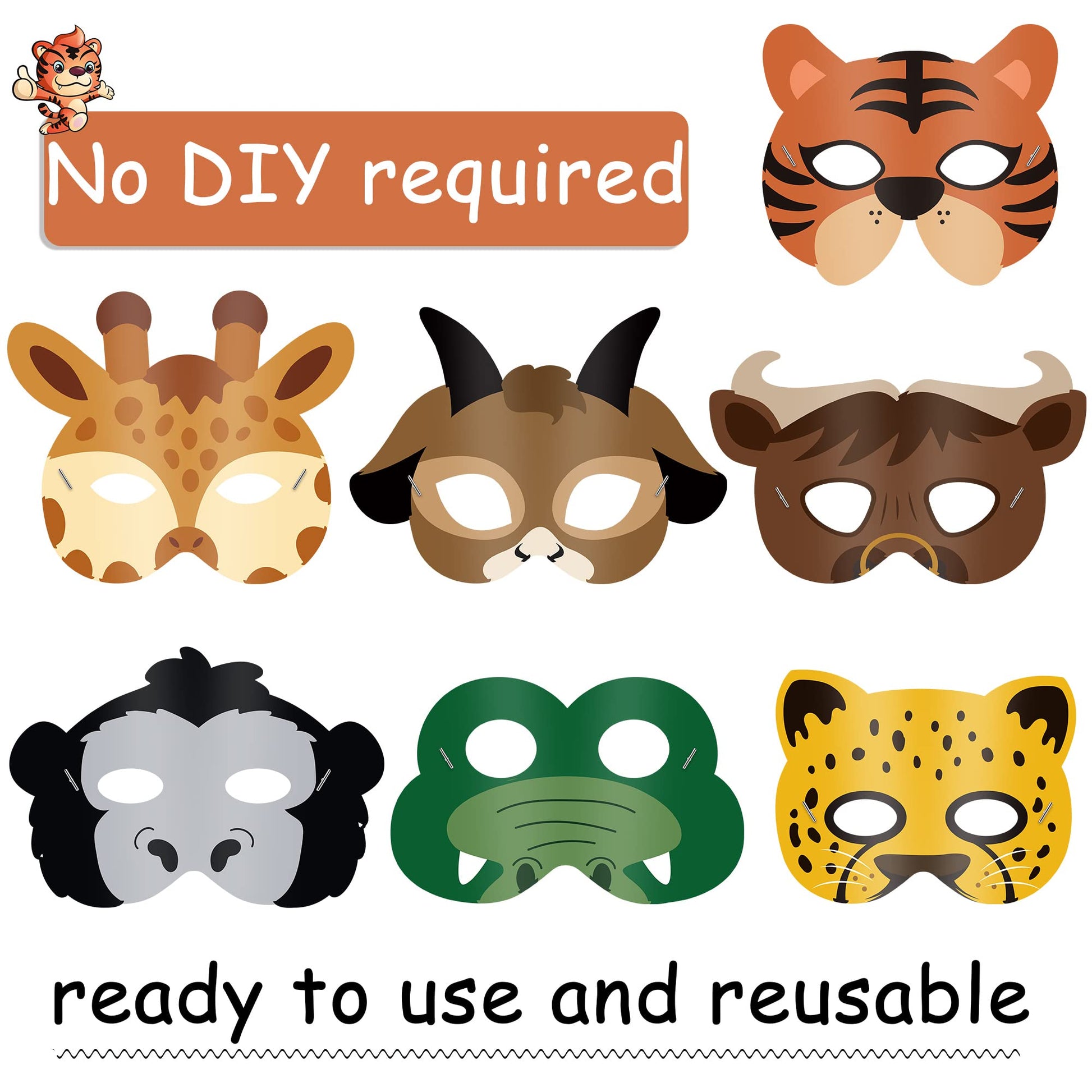 Blulu 16 Pcs Safari Animal Masks for Kids Jungle Zoo Animals Cartoon Masks for Woodland Animal Theme Birthday Party Decorations
