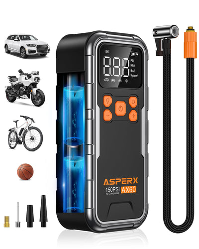 Tire Inflator Portable Air Compressor, 150PSI Cordless Air Pump for Car Tires, 3X Faster Air inflator Tire Pump with Digital Pressure Gauge and Emergency LED Light for Motorcycle Bike Ball Car