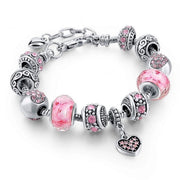 Capital Charms Pink Hearts Silver Plated Charm Bracelet Set, Jewelry Gifts with Beads, Charms, and Adjustable Snake Chain, Fits 7.5"+1.5"