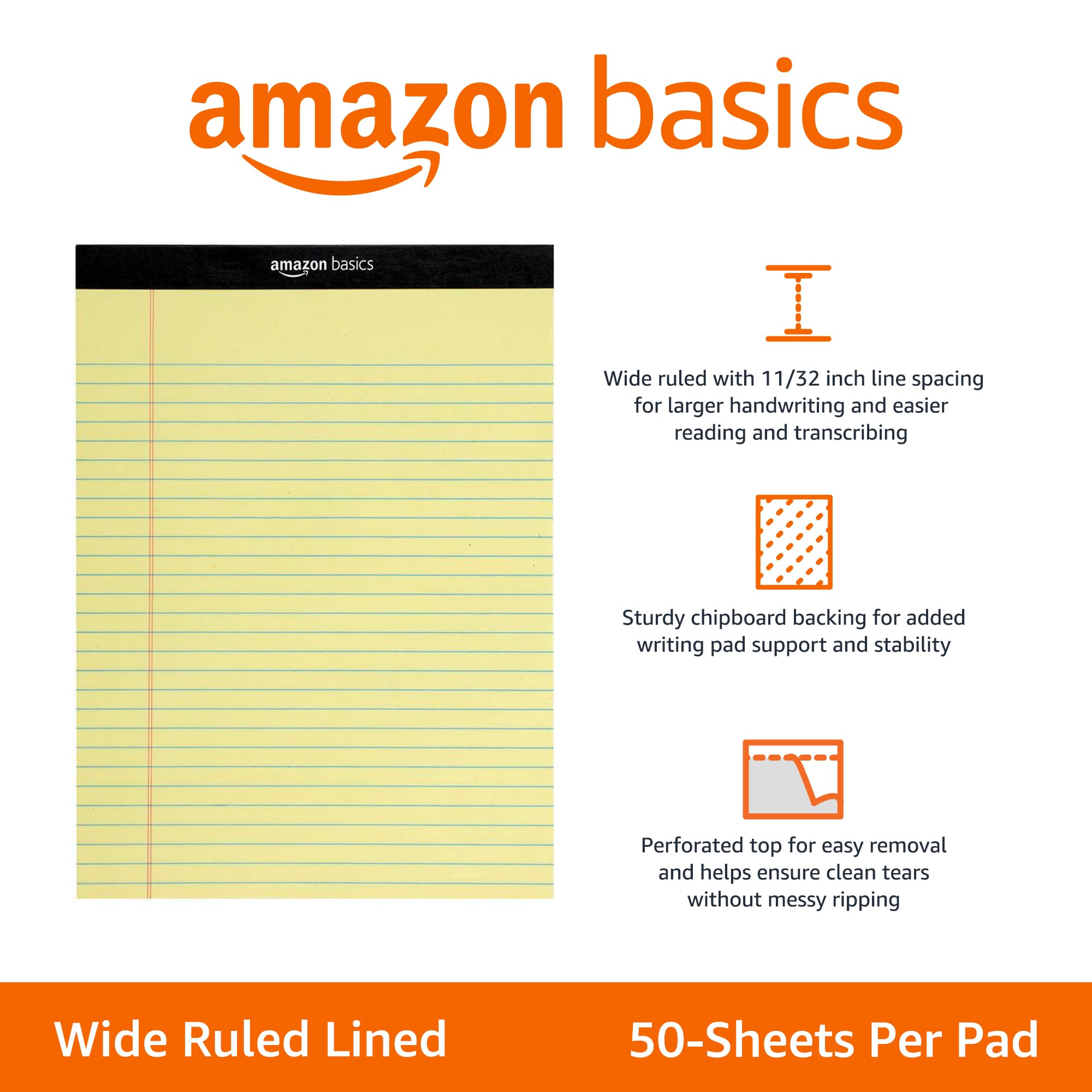 Amazon Basics Narrow Ruled Lined Writing Note Pad, 5 inch x 8 inch, Canary, 600 Count (12 Packs of 50)