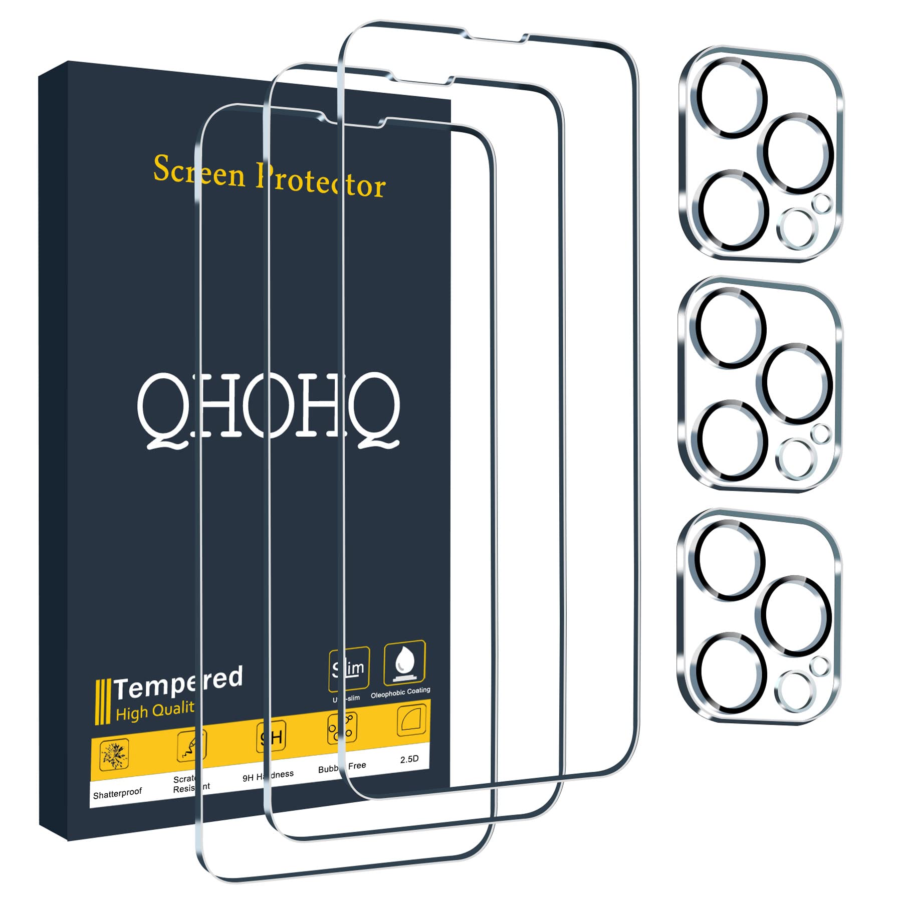 QHOHQ 3 Pack Screen Protector for iPhone 12 Pro Max 6.7" with 2 Pack Tempered Glass Camera Lens Protector, Ultra HD, 9H Hardness, Scratch Resistant, Easy Install - Case Friendly
