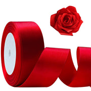 Flezoo 25 Yards Red Satin Ribbon 1 1/2inch, Single Face Polyester Silk Fabric Hair String Ribbon for Craft, Flower Bouquets, Gift Wrapping, Wedding, Bow Making and Valentines Decoration
