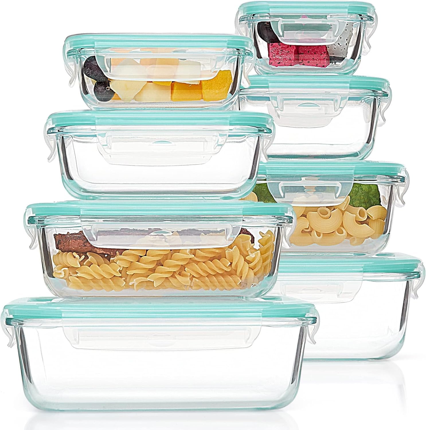 Vtopmart 8 Pack Glass Food Storage Containers with Airtight Lids, Glass Meal Prep Containers, Lunch Office Meal for Microwave, Oven, Freezer and Dishwasher, BPA Free