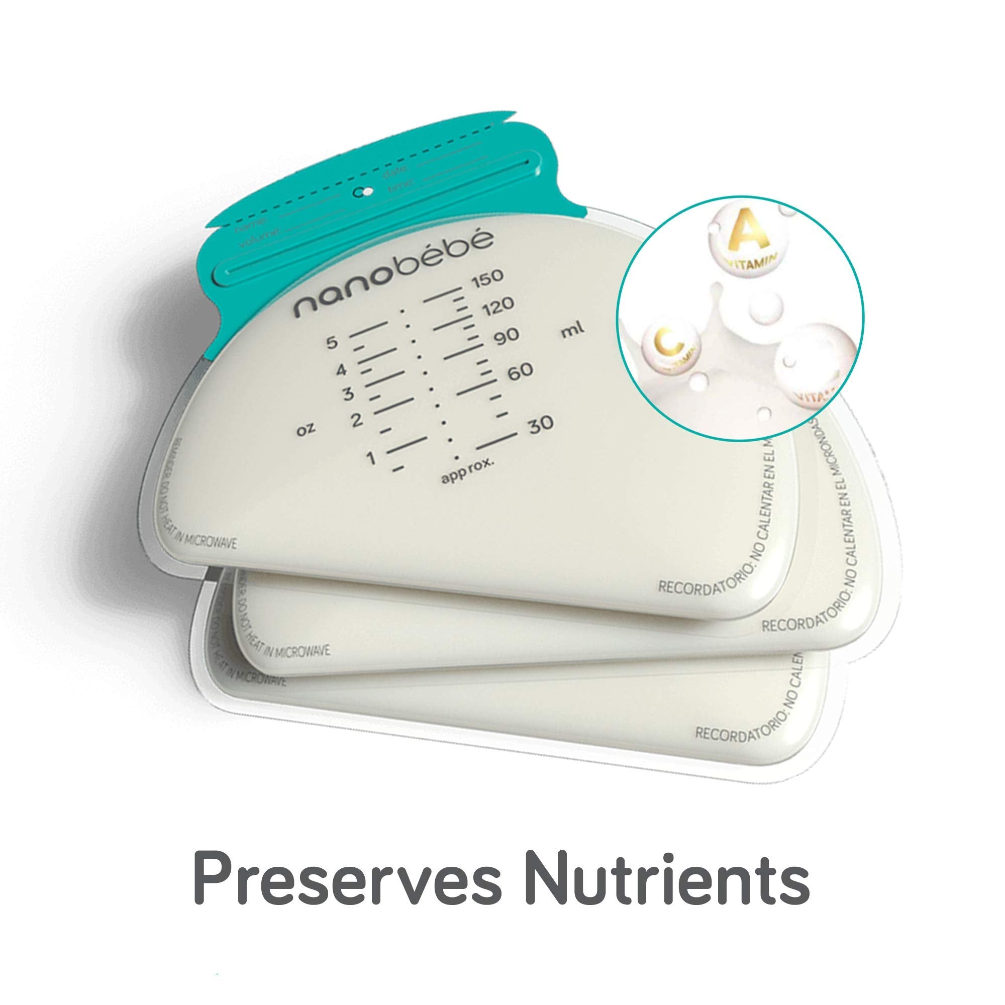 Nanobébé 50 Breastmilk Storage Bags - Cools & Thaws Evenly 2X Faster, to Protect nutrients Refill Pack, Breastfeeding Supplies, Save Space & Track Pumping – Breastmilk Bags for Freezer or Fridge