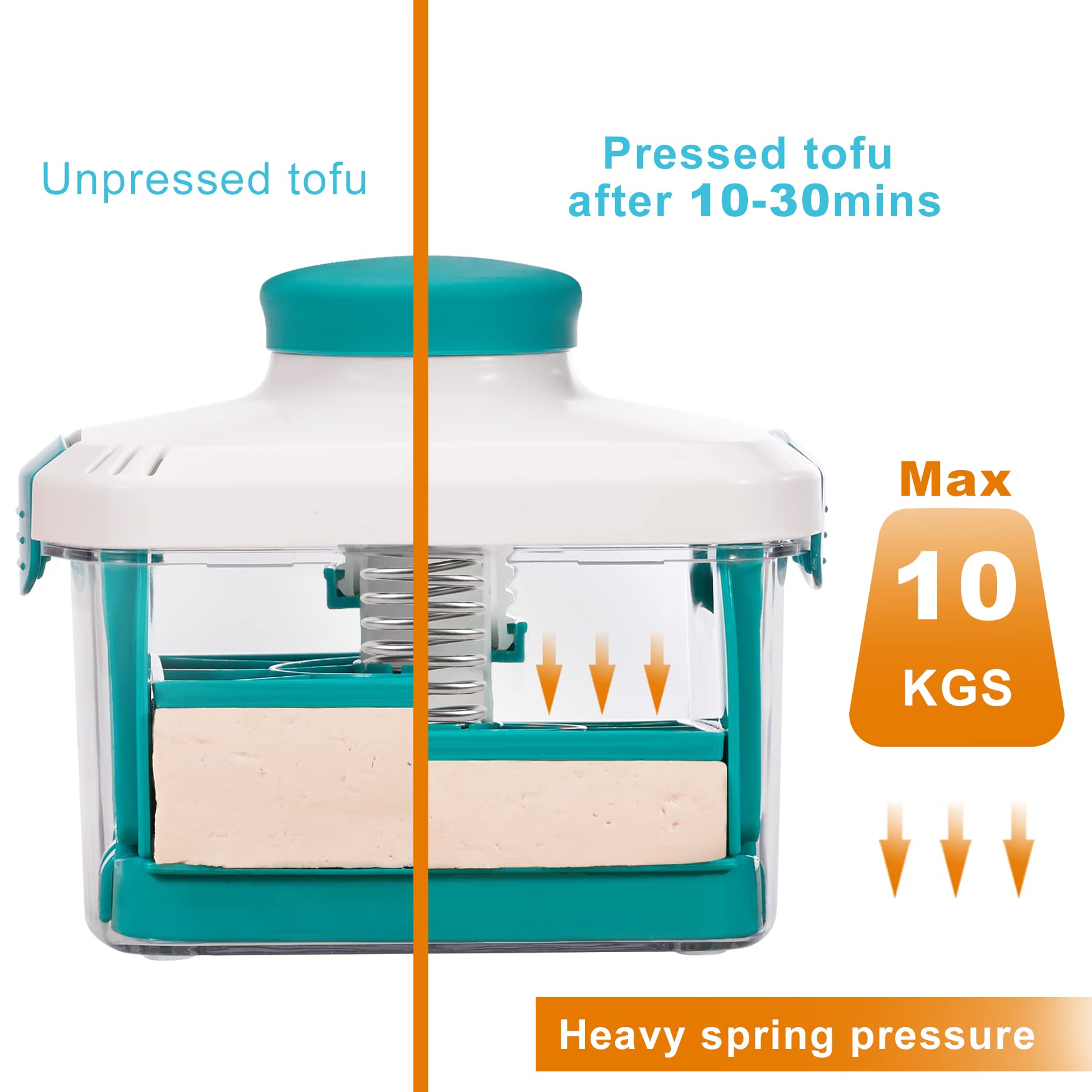 NOYA Adjustable Tofu Press - Vegan Tofu Press to Speed up Removing Water from Silken, Firm, and Extra Firm Tofu in 10-30mins without Crack - BPA Free