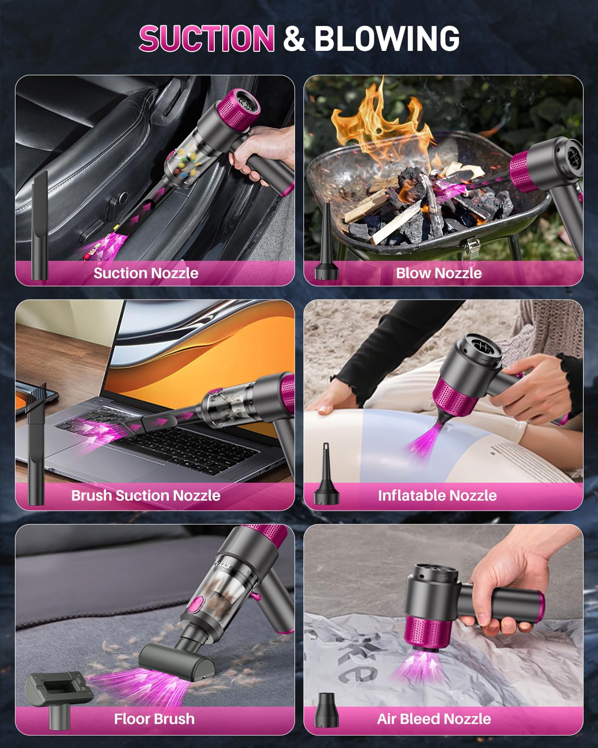 EYYA Handheld Car Vacuum Cleaner Cordless, 15000PA High Power Car Vacuum Cleaner & Air Duster, 4-in-1 Portable Mini Car Vacuum Cleaner with LED Light, Hand Held Vacuum Cleaner for Car Home Office