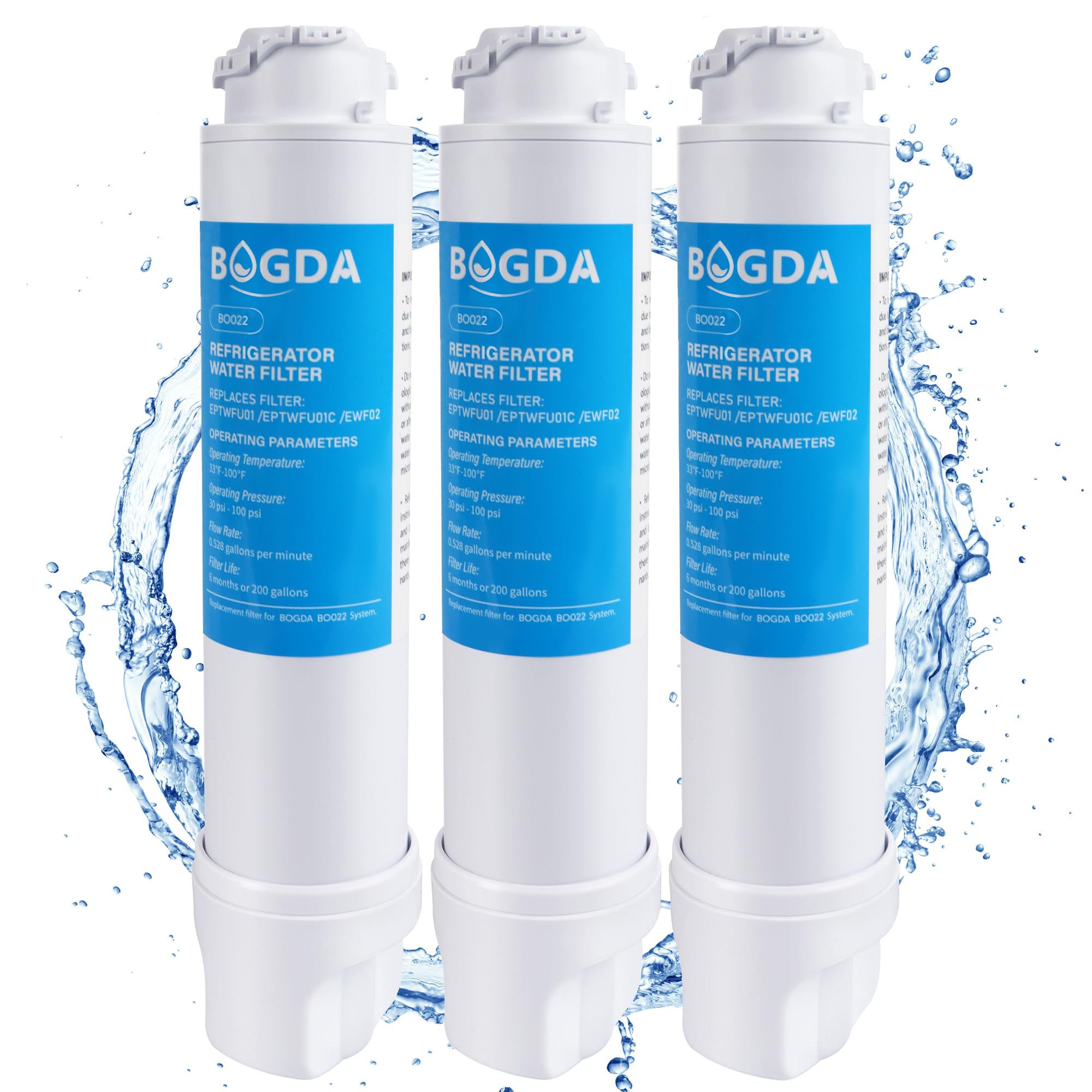 BOGDA Water Filter Fit for EPTWFU01 Frigi-Daire Replacement 3 count, Compatible with Pure-Source Ultra 2, EWF-02, 012505454226, 4562222, Multiple Filtration and Drink Clear, white