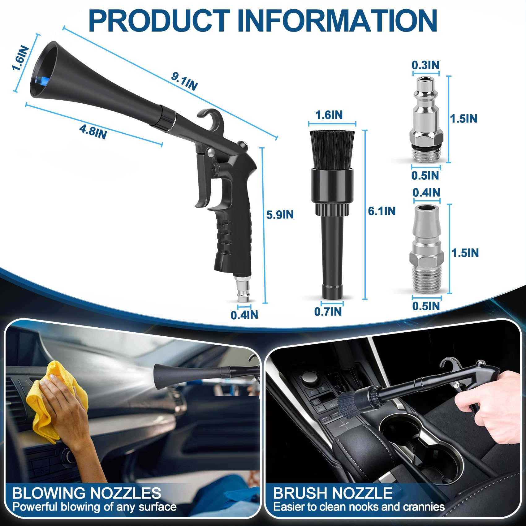 Car Cleaning Gun Detailing Interior Dryer Air Blow Gun, High Pressure Blower Gun, Car Detailing Kit Interior Cleaner, Car Detailing Tools for Car Quickly Blasts Dirt and Dust Works with Air