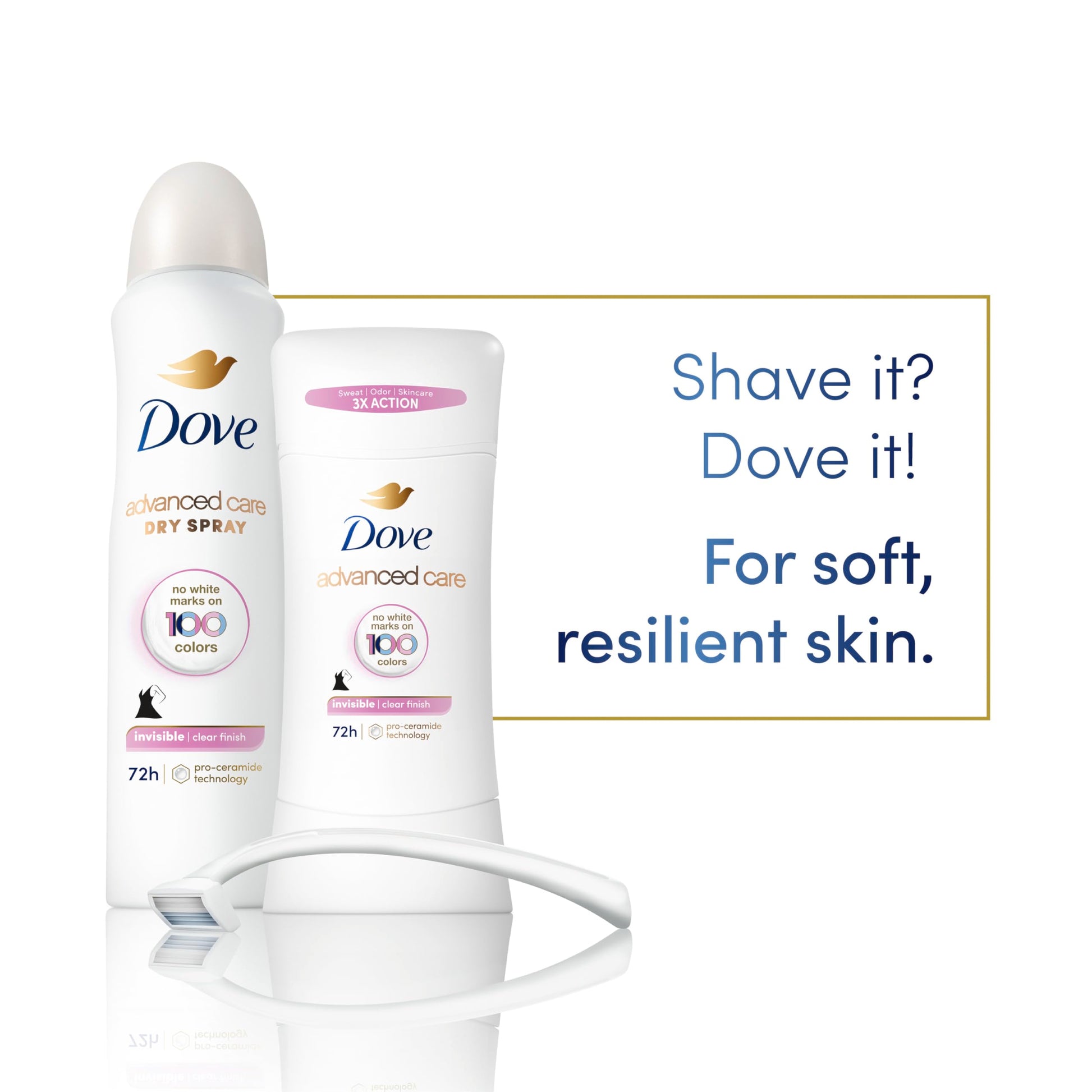 Dove Advanced Care Antiperspirant Deodorant Stick for Soft, Resilient Skin, Clear Finish with No White Marks and 72-Hour Sweat & Odor Protection, 2.6 oz