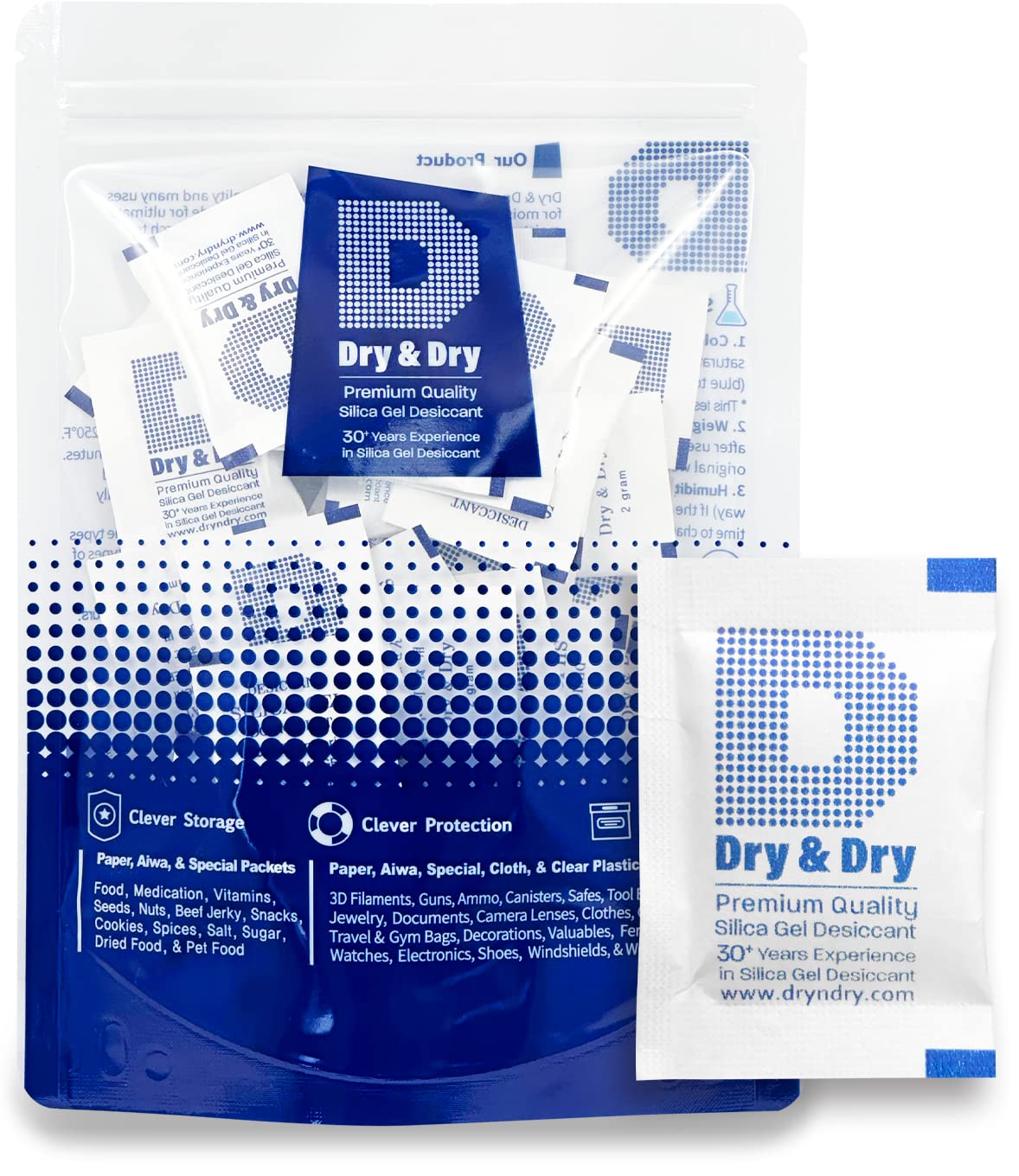 Dry & Dry 5 Gram [50 Packets] Silica Gel Packets Silica Gel Desiccants, Silica Gel Packs - Rechargeable (Food Safe) Silica Gel Packets, Silica Packets