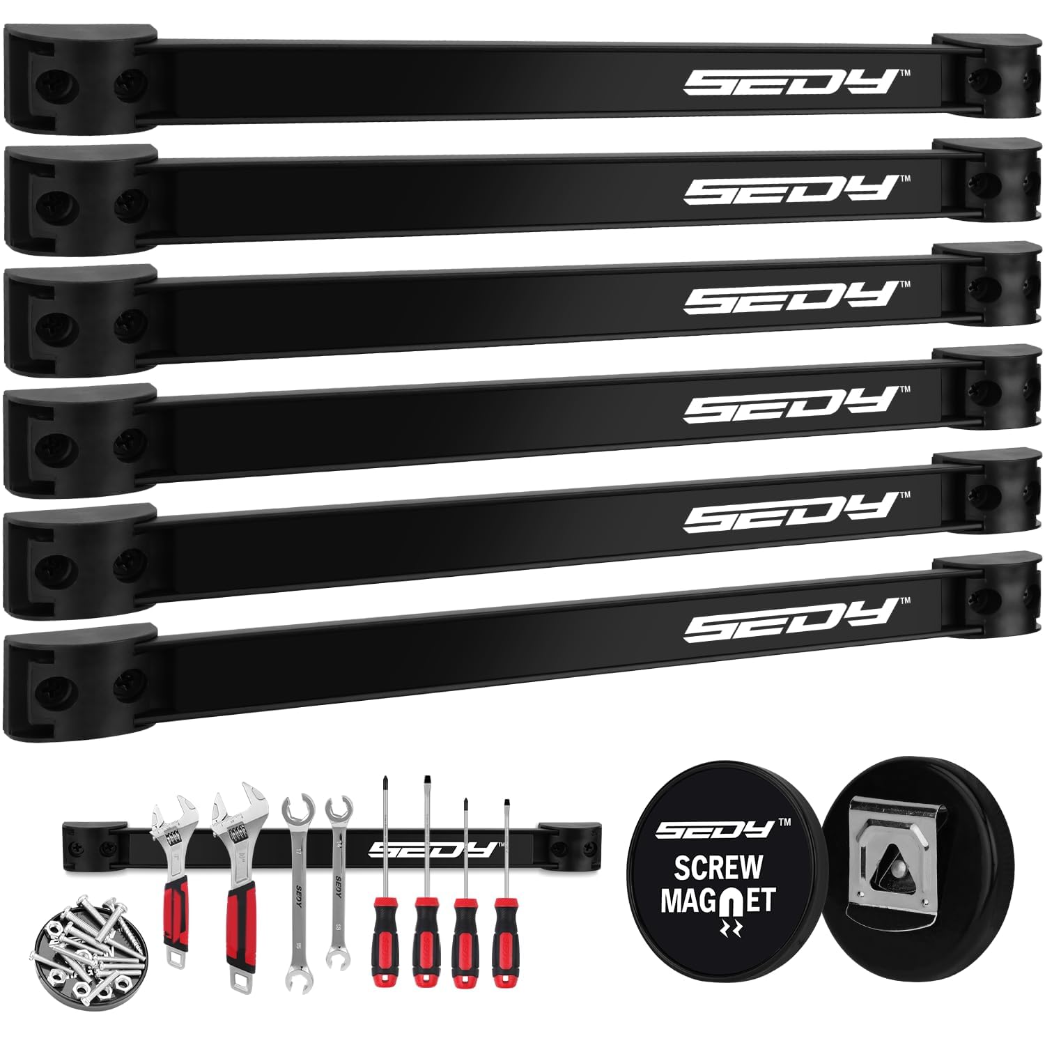 Magnetic Tool Holder Storage Organizer: 7-Piece Garage Wall Mount Rack Organization Strip Power Magnet Organizers Mounted Workbench Board Slatwall Van Hanger