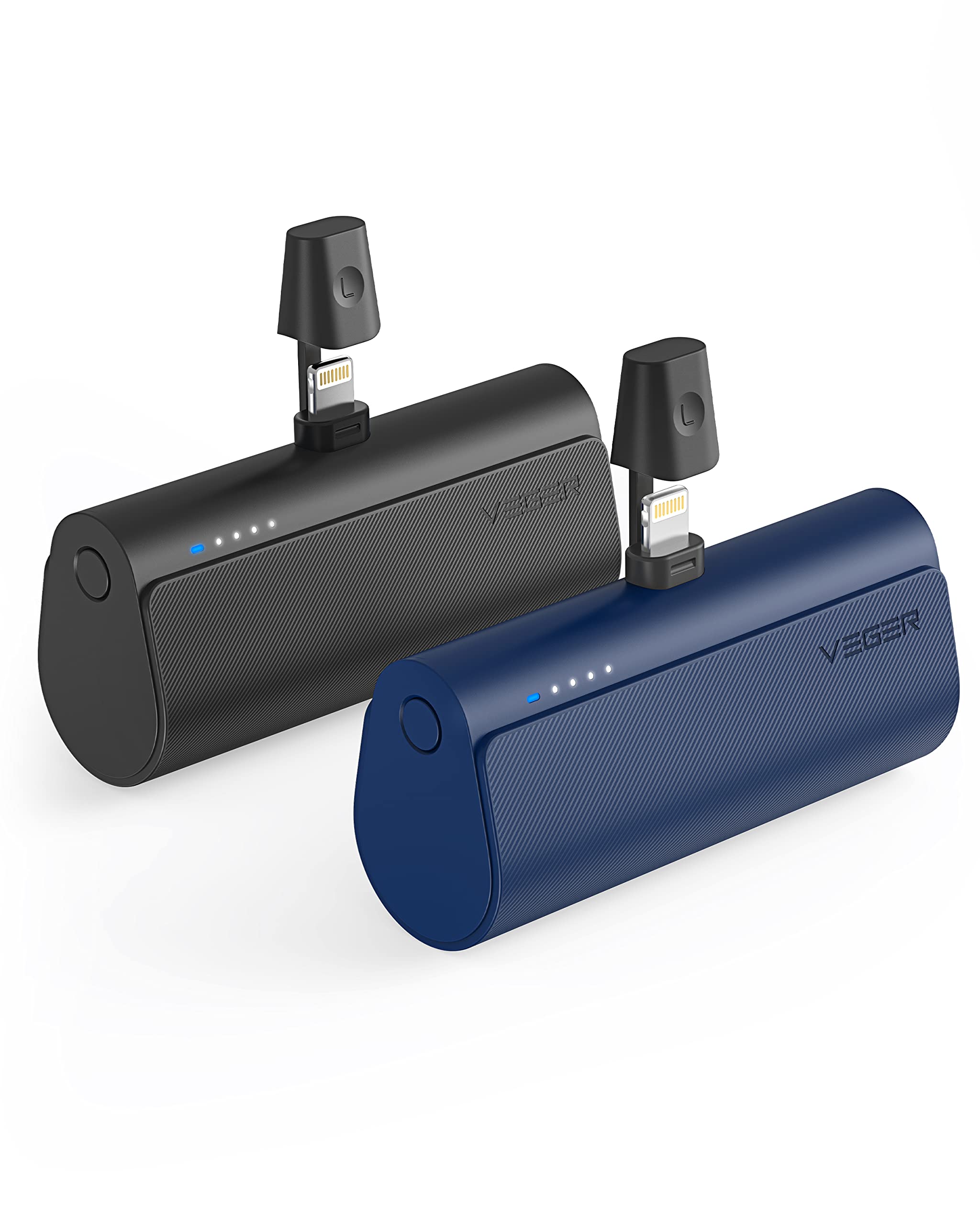 VEGER 2 Pack Portable Chargers for iPhone, 5000mAh Mini Fast Charging Power Banks 20W PD Portable External Battery Compatible with iPhone 14, 13, 12, 11, 8, 7, XS Max, Pro Max, AirPods (Black+Blue)