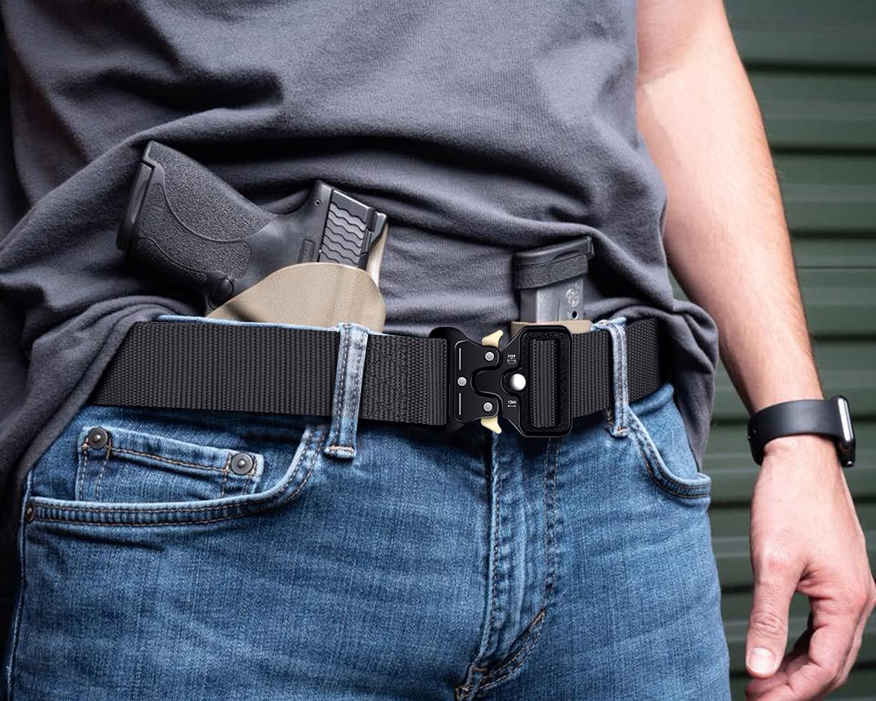 Ginwee 3-Pack Military Style Tactical Belts for Men, Quick-Release Metal Buckle with Molle Key Ring Holder