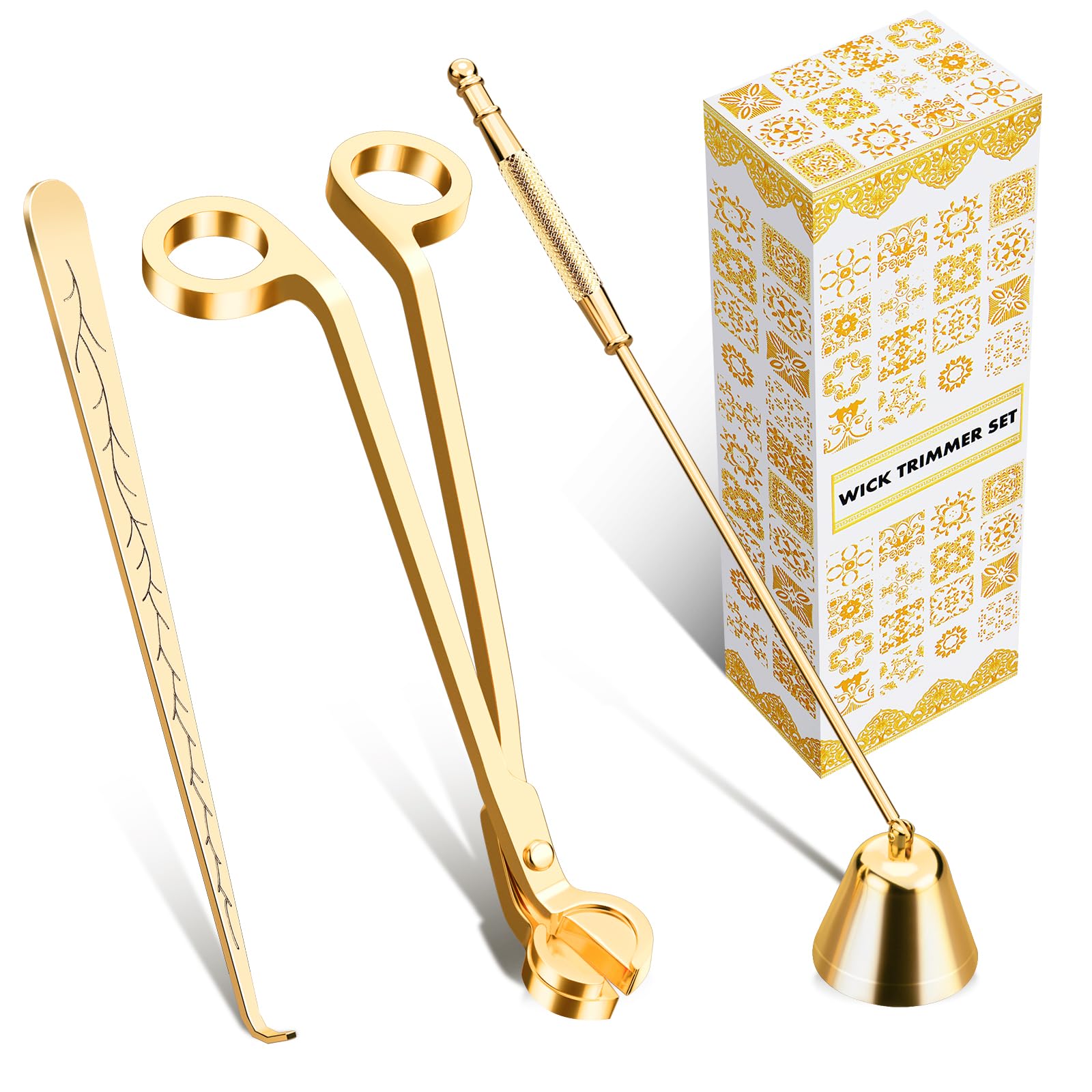 calary Candle Wick Trimmer, Candle Snuffer and Wick Dipper & Candle Accessory Set, 3 in 1 Candle Care Kit for Candle Lover (Gold)