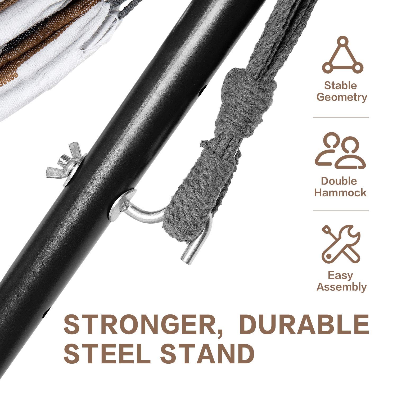 PNAEUT Double Hammocks with Stand for Outside, Portable Space Saving Heavy-Duty Steel Stand for Indoor Outdoor Patio with Carrying Bag, 450 lbs Capacity (Coffee)