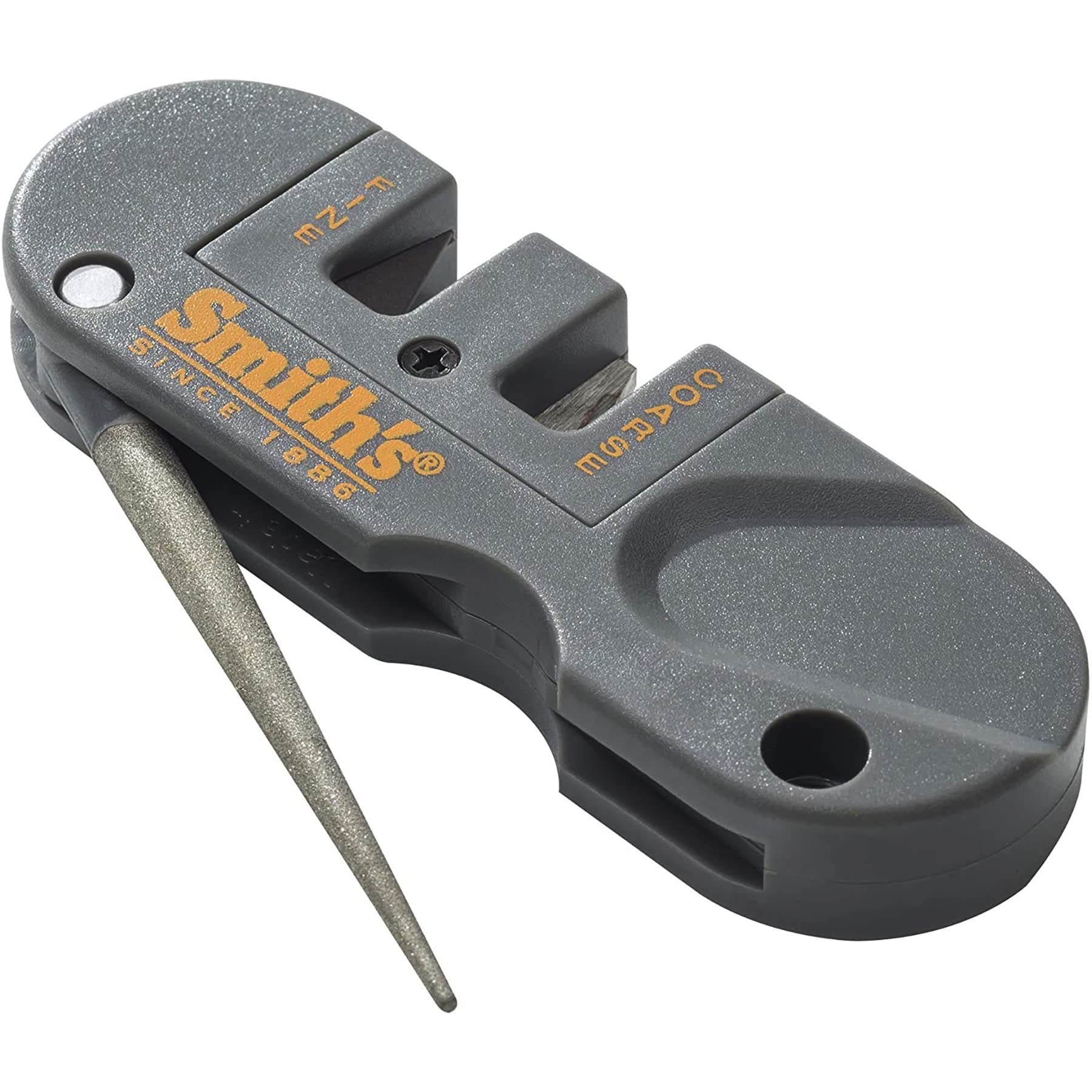 Smith's PP1 Taschenmesserschärfer mit voreingestellten Karbid- und Keramikschleifsteinen, ausklappbarer diamantbeschichteter Stab, Outdoor-Jagdmesser- & Hakenschärfer, handlich, kompakt, leicht, vielseitig einsetzbar