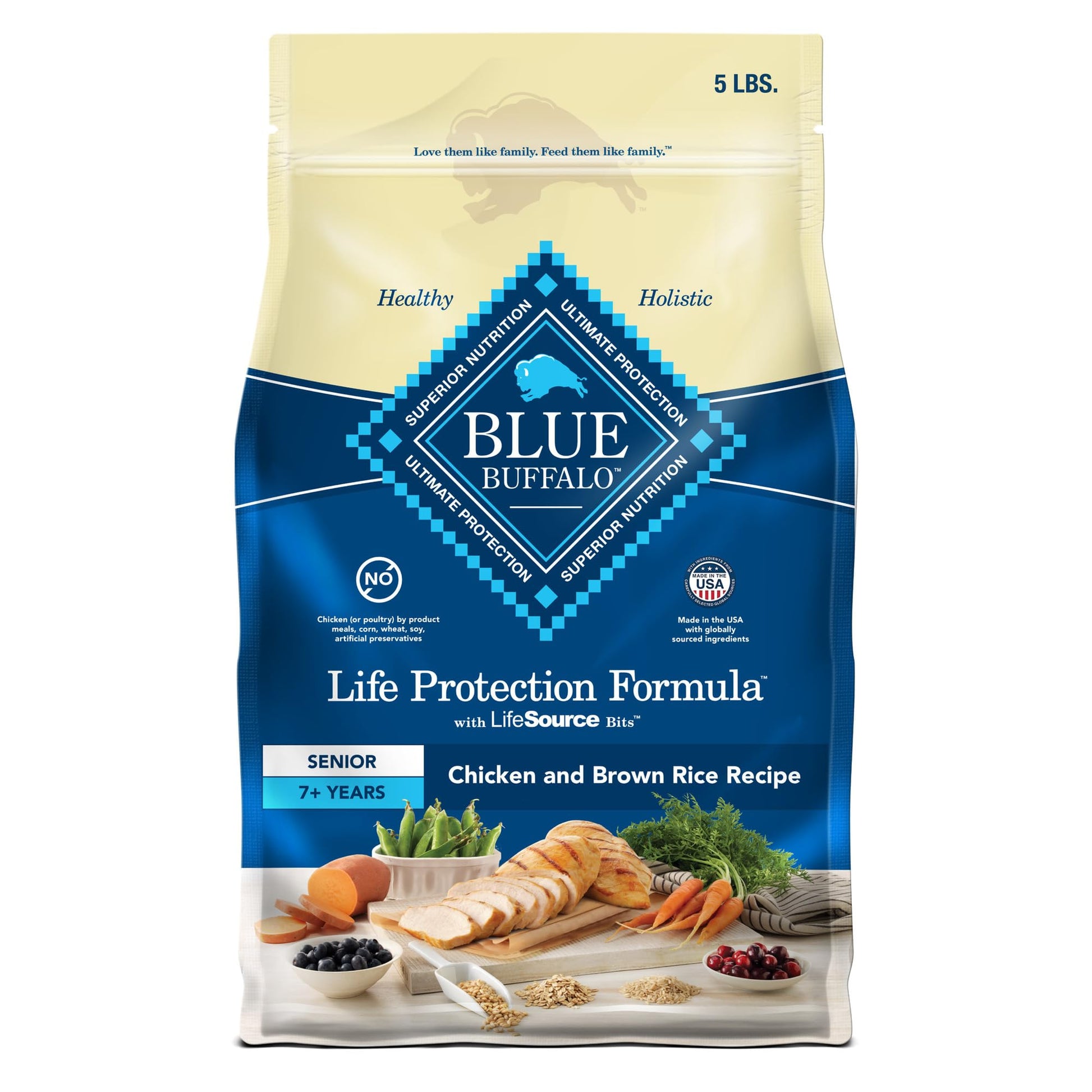 Blue Buffalo Life Protection Formula Natural Senior Dry Dog Food, Chicken and Brown Rice 5-lb Trial Size Bag