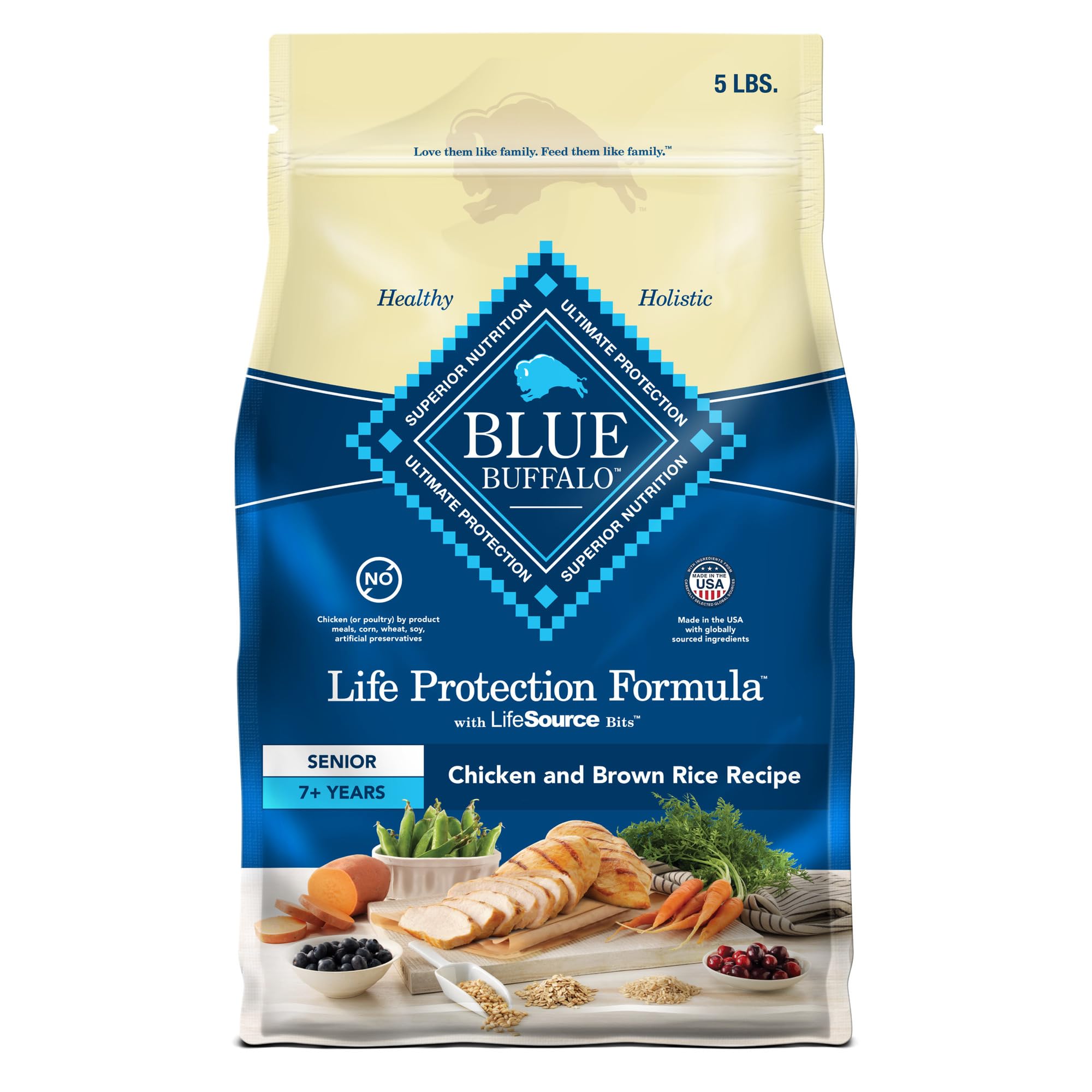 Blue Buffalo Life Protection Formula Natural Senior Dry Dog Food, Chicken and Brown Rice 5-lb Trial Size Bag