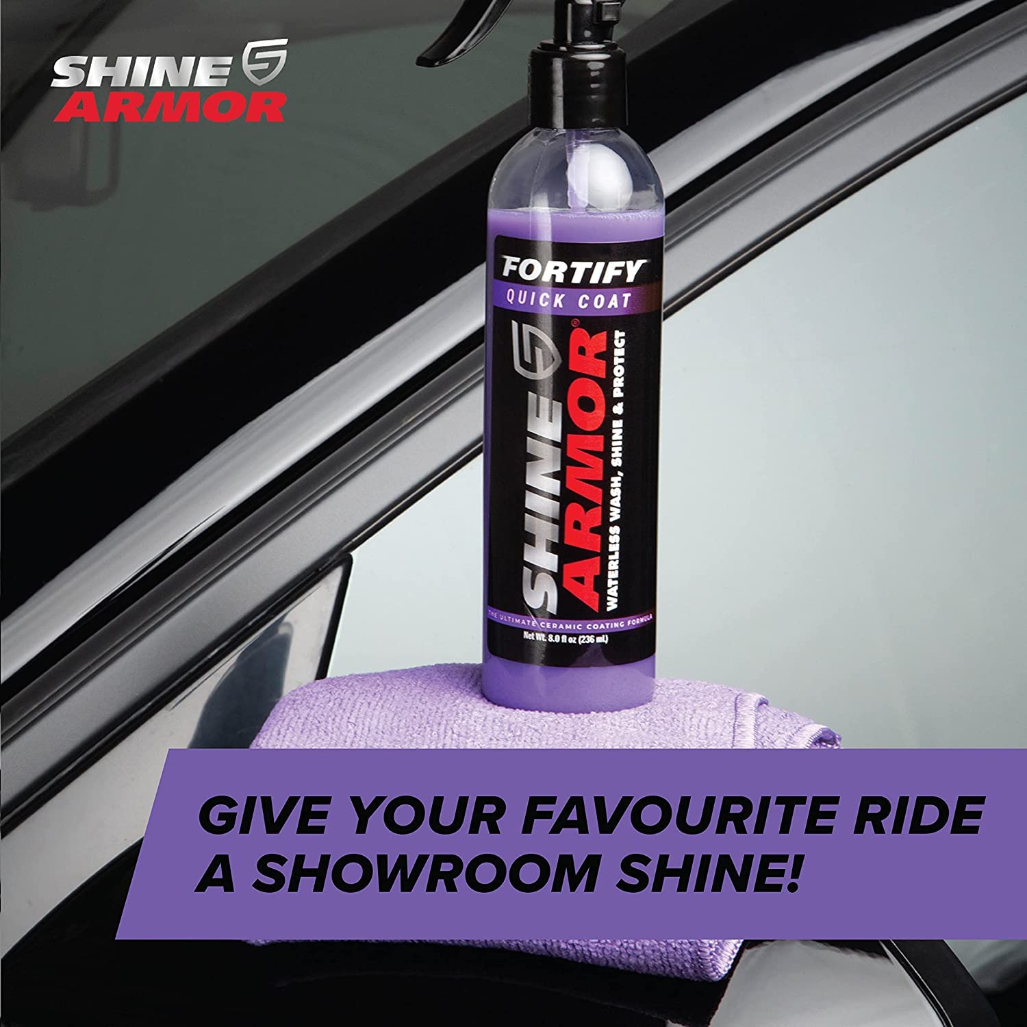 Car Wax Spray and Ceramic Coating for Cars - 3 in One Waterless Car Wash and Detailing for Maximum Shine - High Gloss Top Coat, Protective Auto Wax - 16FlOz by Shine Armor