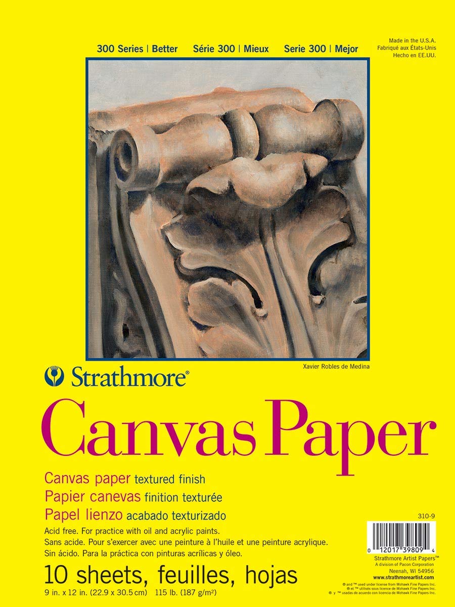 Strathmore 300 Series Leinwandpapier-Block, leimgebunden, 22,9 x 30,5 cm, 10 Blatt (115lb/187g) – Künstlerpapier für Erwachsene und Studenten – Acryl- und Ölfarben