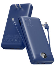 VRURC Portable Charger 20000mAh, Fast Charging Power Bank USB C,4 Output 2 Input Charging Bank Equipped with LED Display,Built-in Wall Plug and Cables,Cell Phone Replacement Battery,Blue