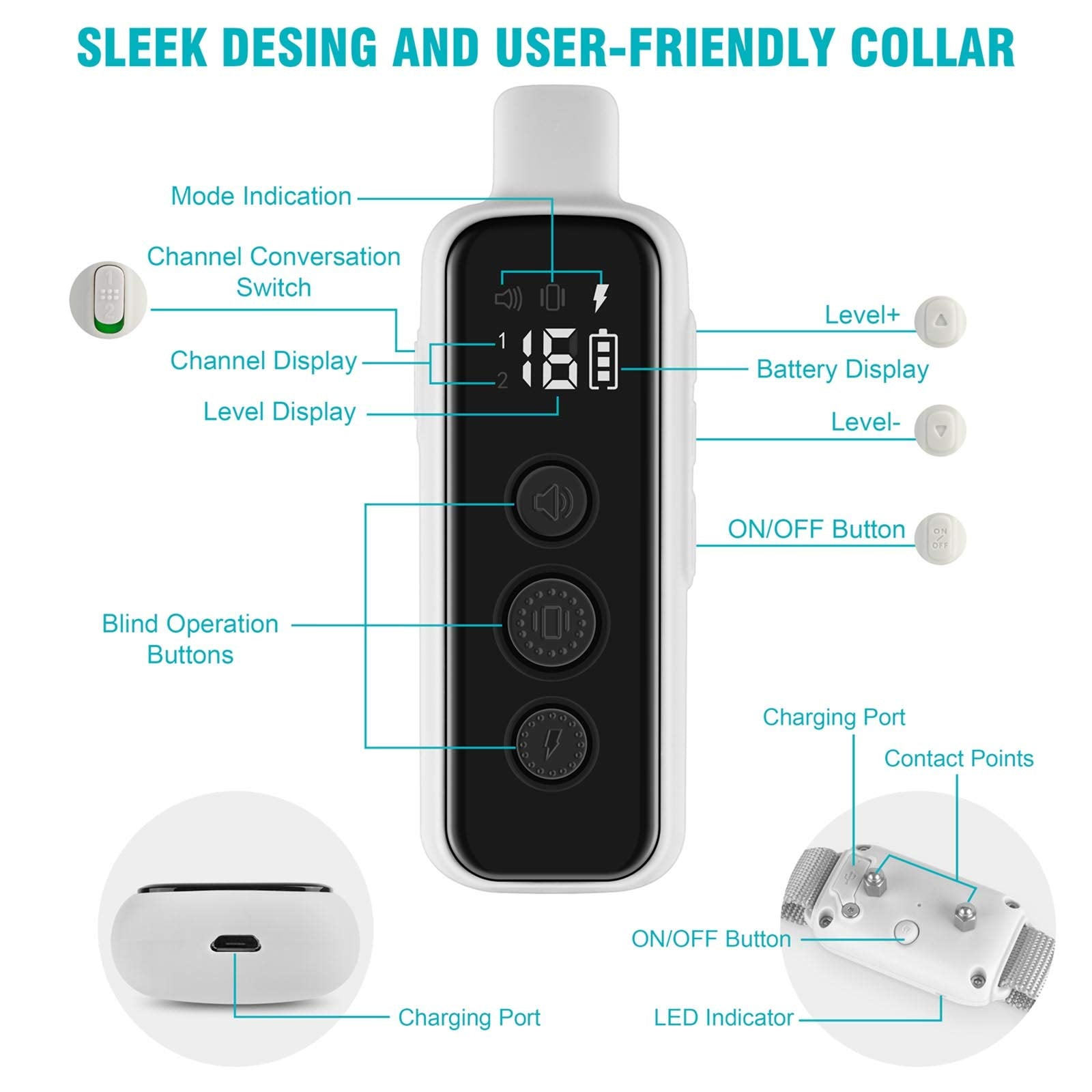 Bousnic Dog Shock Collar for 2 Dogs - (8-120lbs) Waterproof Rechargeable Electric Dog Training Collar with Remote for Small Medium Large Dogs with Beep Vibration Safe Shock Modes(Grey)