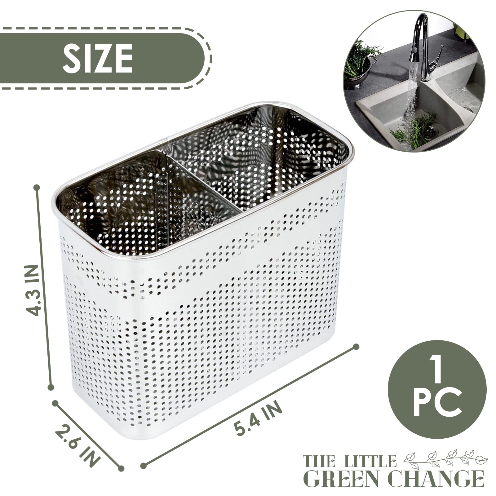 Kitchen Utensils Chopsticks Holder Drying Rack Basket with Hooks 2 Divided Compartments Quality Stainless Steel Large L5.4 X H4.3 X W2.6