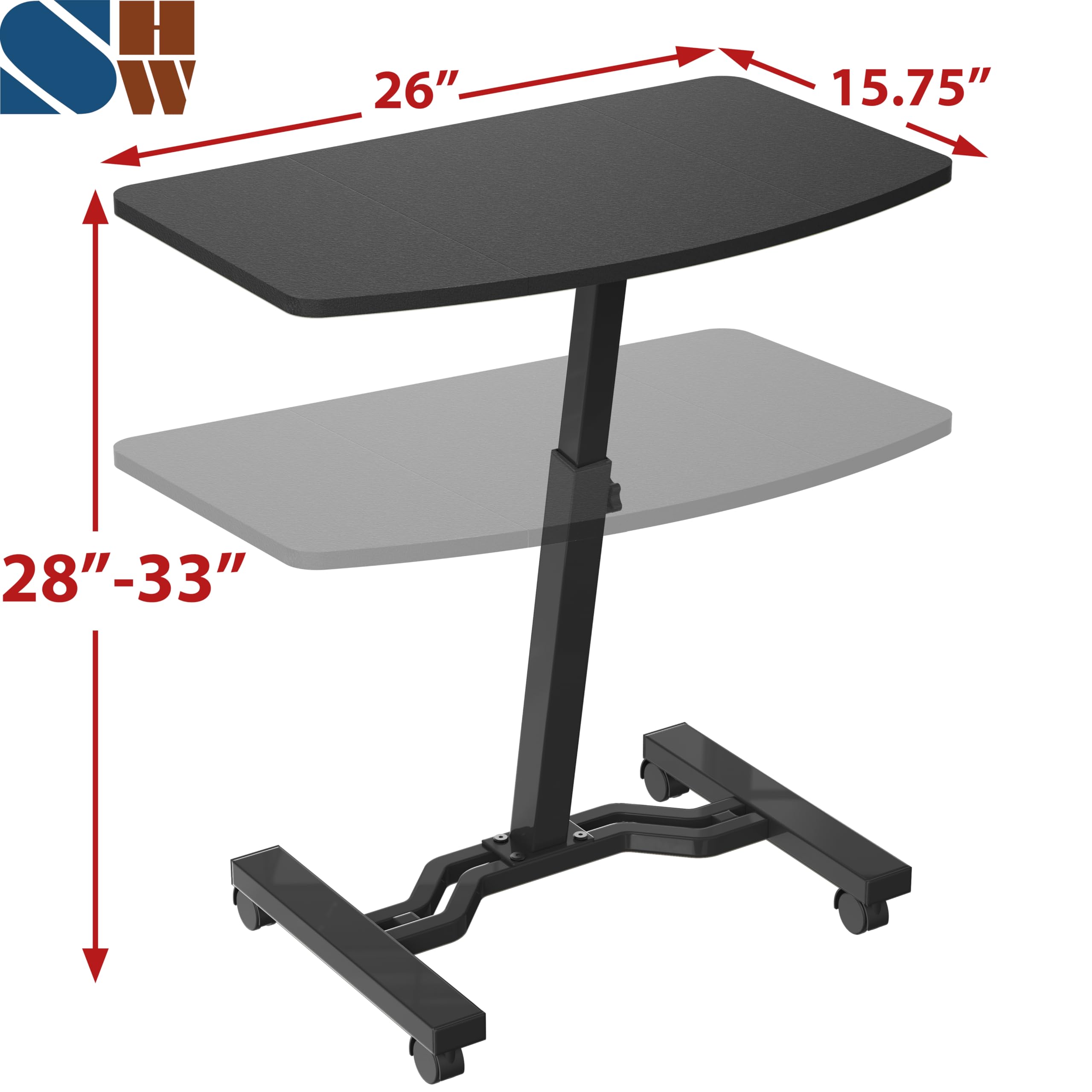 SHW Mobile Height Adjustable Laptop Rolling Cart with Height Adjustment from 28" to 33", Black