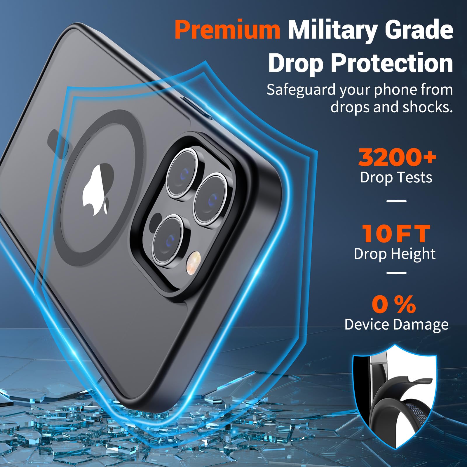 SUPFINE Magnetic for iPhone 13 Pro Max Case (Compatible with MagSafe) (Military Grade Drop Protection) Translucent Matte Shockproof Phone Cover,Black