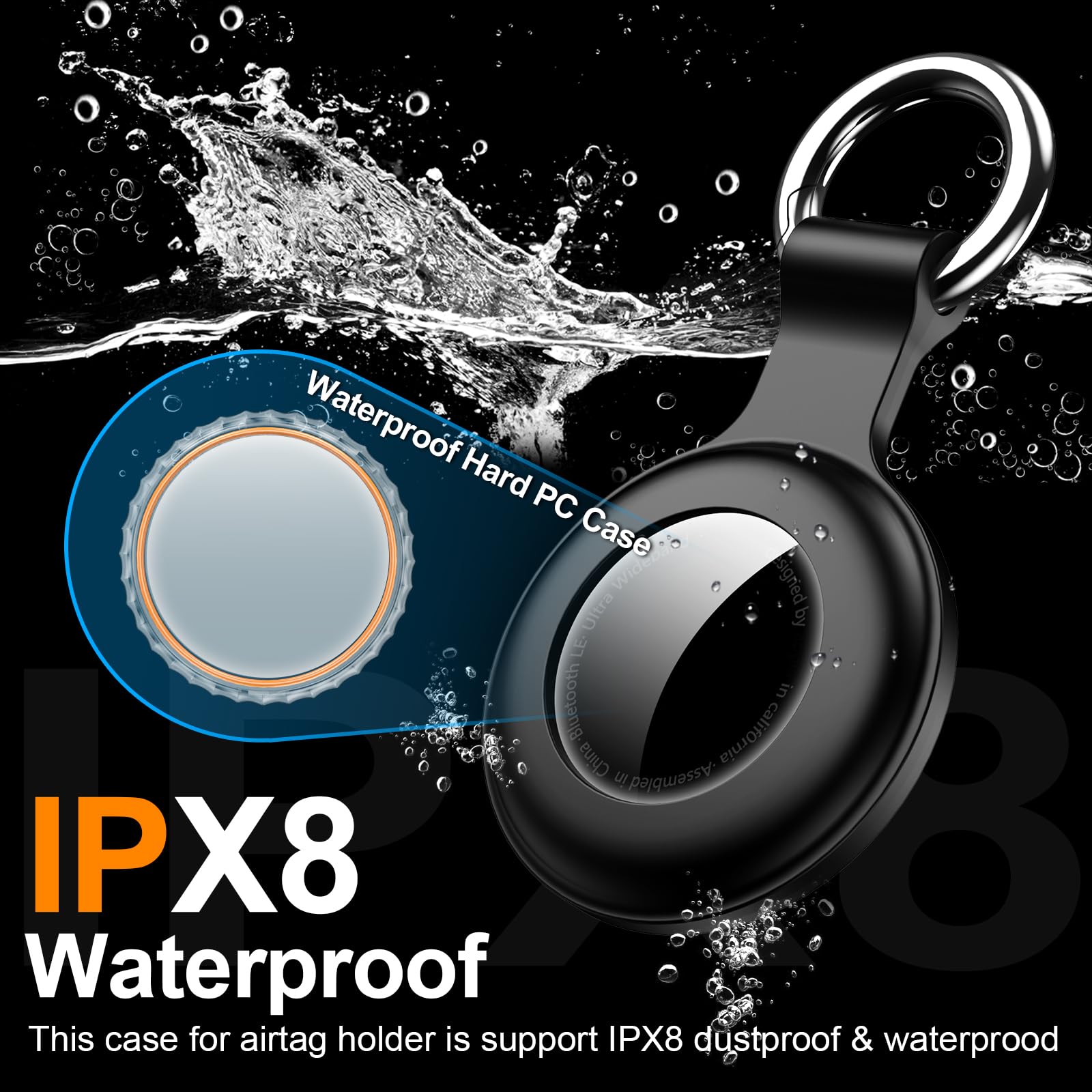 4Pack,Compatible with Airtag Holder Case with Keychain IPX8 Waterproof,Shockproof GPS Tag Tracker Cover [Anti-Scratch] [PC+Silicone] for Item Finders Case for Pets,Kids,Luggages-Black/Blue/Green/Red