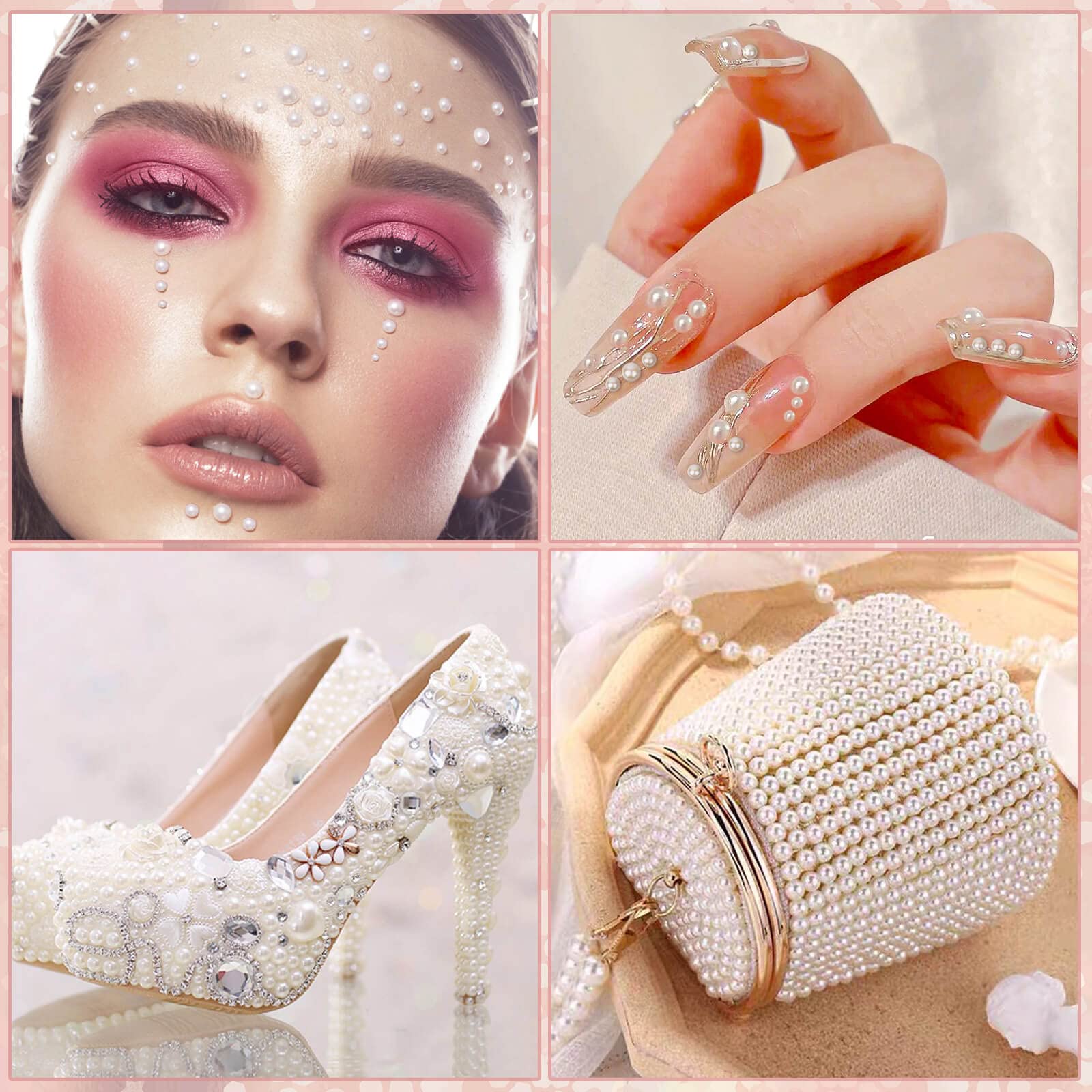 1980Pcs Self Adhesive Pearl Stickers, Shynek Pearls Sticker Gems for Hair, Face, Makeup, Eye, Nail, Crafts, Assorted Sizes