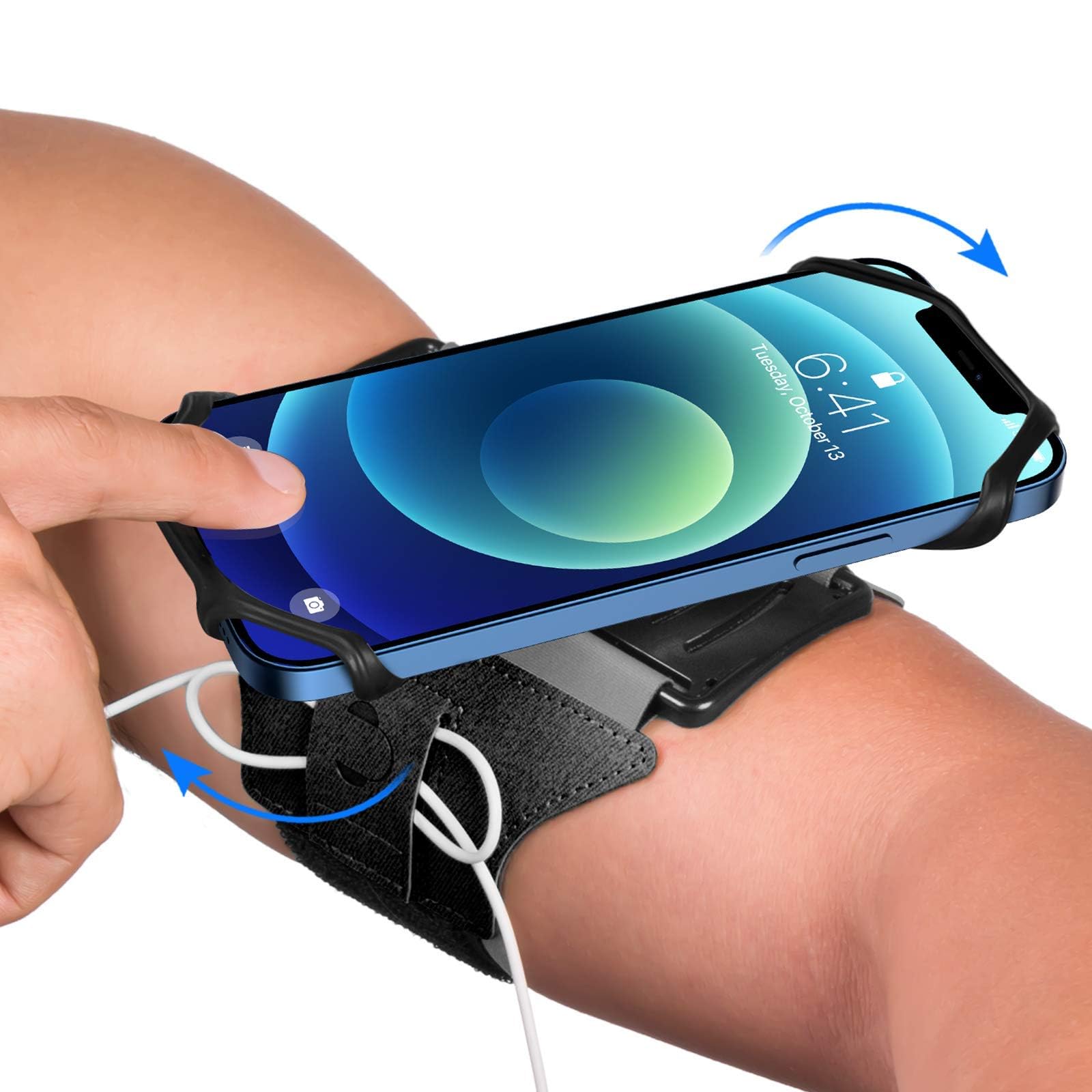 VUP Laufarmband 360 Grad drehbar für iPhone 16/15/14/13/Pro Max/Pro/Mini/12/11/SE/Xs/XR/X/8/7/Plus, passend für alle 4-6,7 Zoll Smartphones, mit Schlüsselhalter Handy Armband zum Laufen Wandern Radfahren (Schwarz)