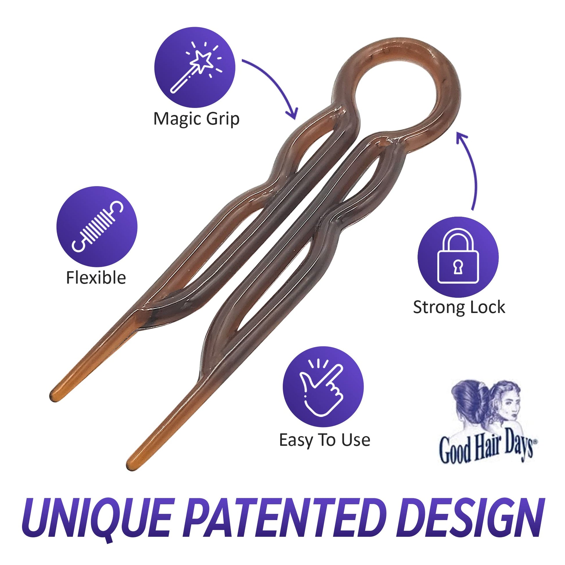 Good Hair Days Hair Pins - 2 1/2" Plastic, U-shaped Magic Grip Hairpins, Strong Durable Pins For Fine, Thick & Long Hair, Styling Accessories - Tortoise Shell, Set of 10