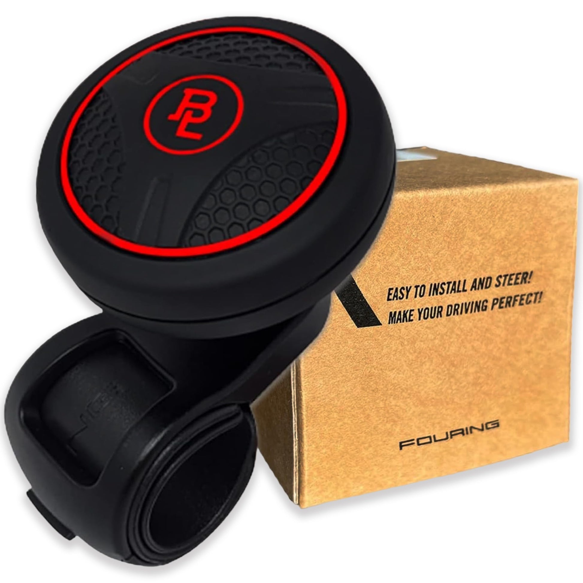 Fouring BL Steering Wheel Knob Spinner - Universal Non-Slip Fit, ABS & Premium Silicone Finish Suicide Knob with Metal Ball Bearing - Ideal for Cars, Trucks, Boats (Silicone Red)