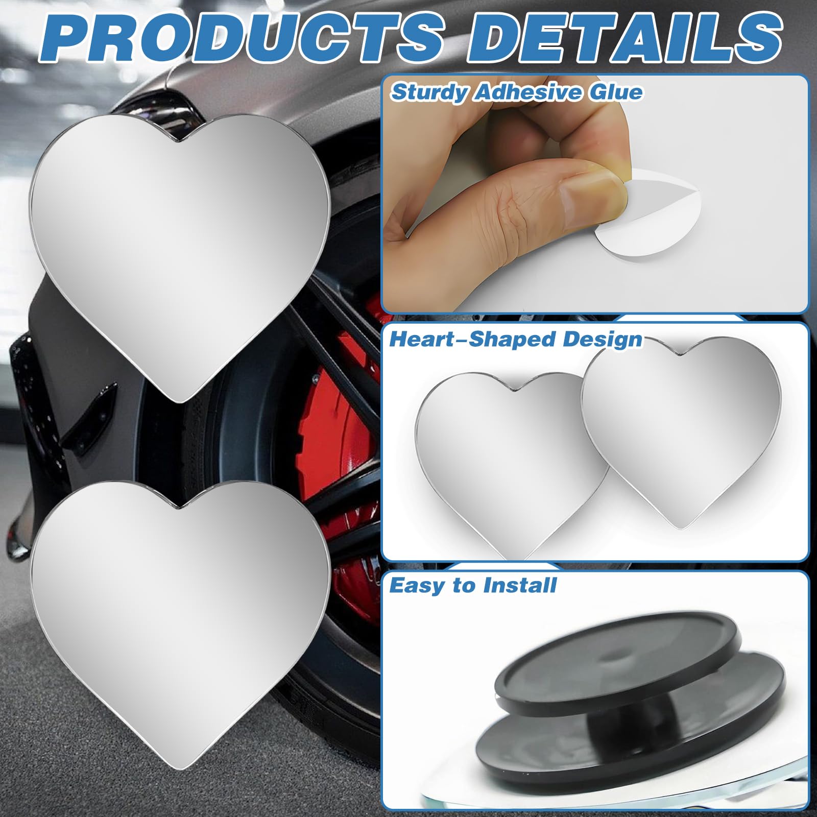 2Pcs Cars Heart Shaped Blind Spot Mirrors Car Side Mirror Blindspot Adjustabe Angle Removable Wide Angle Convex RearView Mirror for Enhanced Safety Universal Fit Stick, Car Accessories for Cars Suvs
