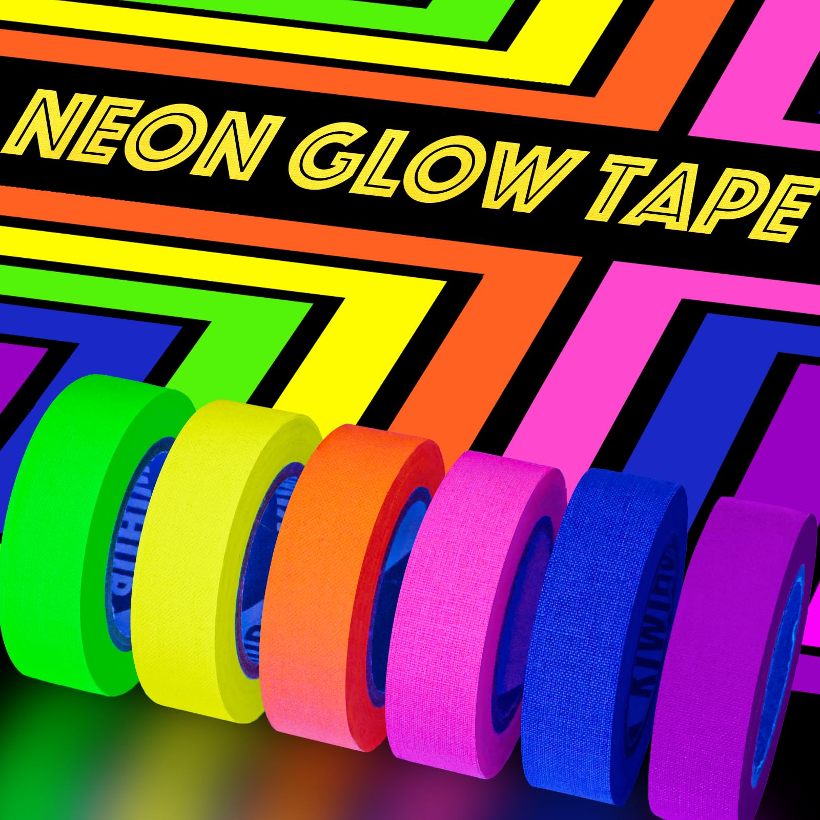 KIWIHUB UV Blacklight Reactive Fluorescent Cloth/Neon Gaffer Tape, Super Bright Spike Tape for Glow Party Supplies, 0.6inch x 16.5ft per Color