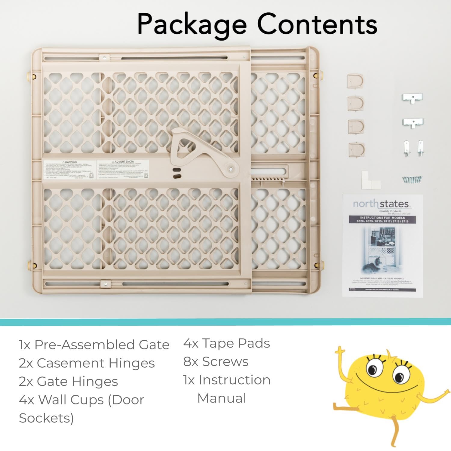 Toddleroo by North States - Supergate Ergo Baby Gate: Plastic Baby Gate for Stairs & Doorways - Adjustable Indoor Safety Gate - Made in USA - 26 to 42 Inches Wide - 26 Inches Tall - Sand