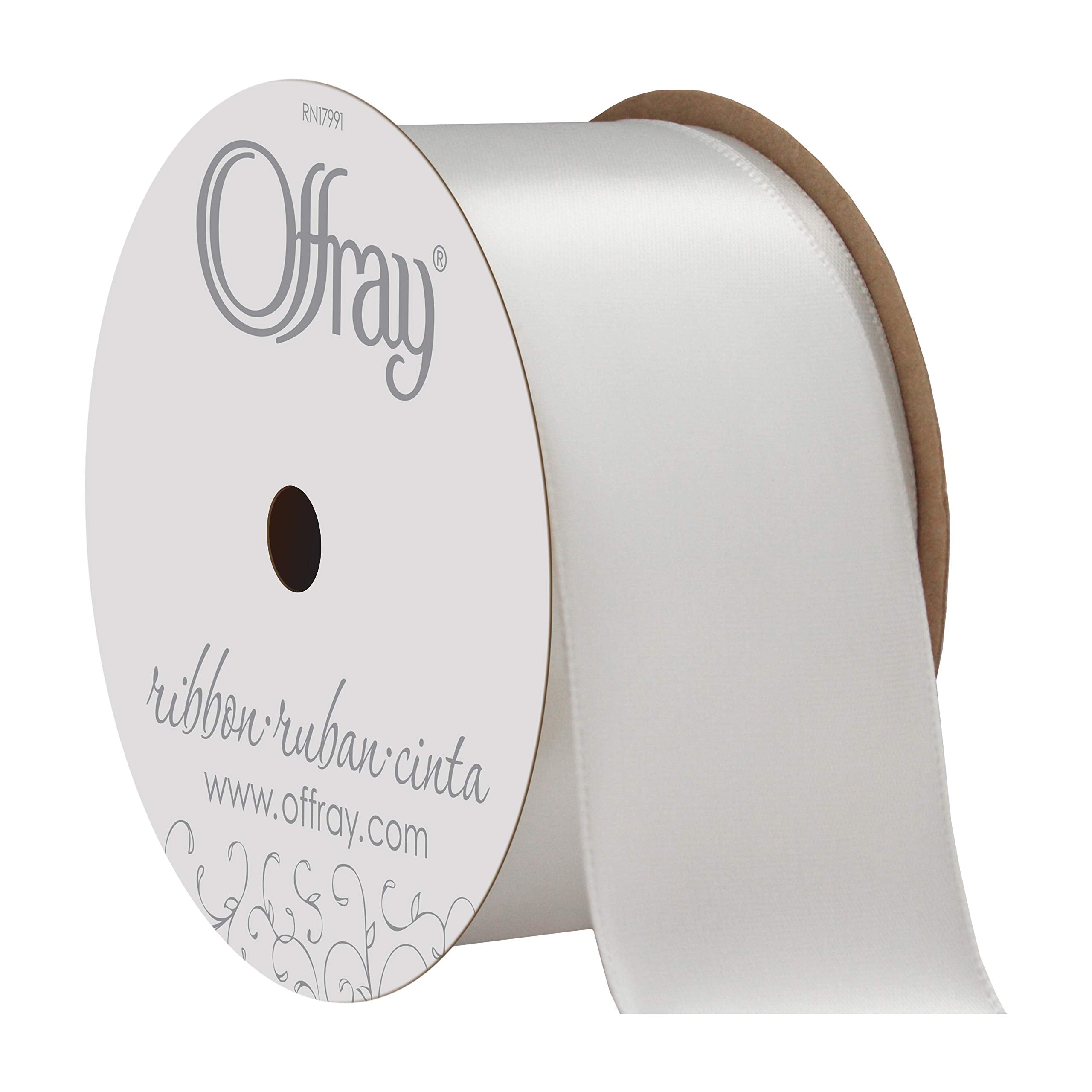 C.R. Gibson Berwick Offray 061183 1.5" Wide Single Face Satin Ribbon, White , 4 Yds