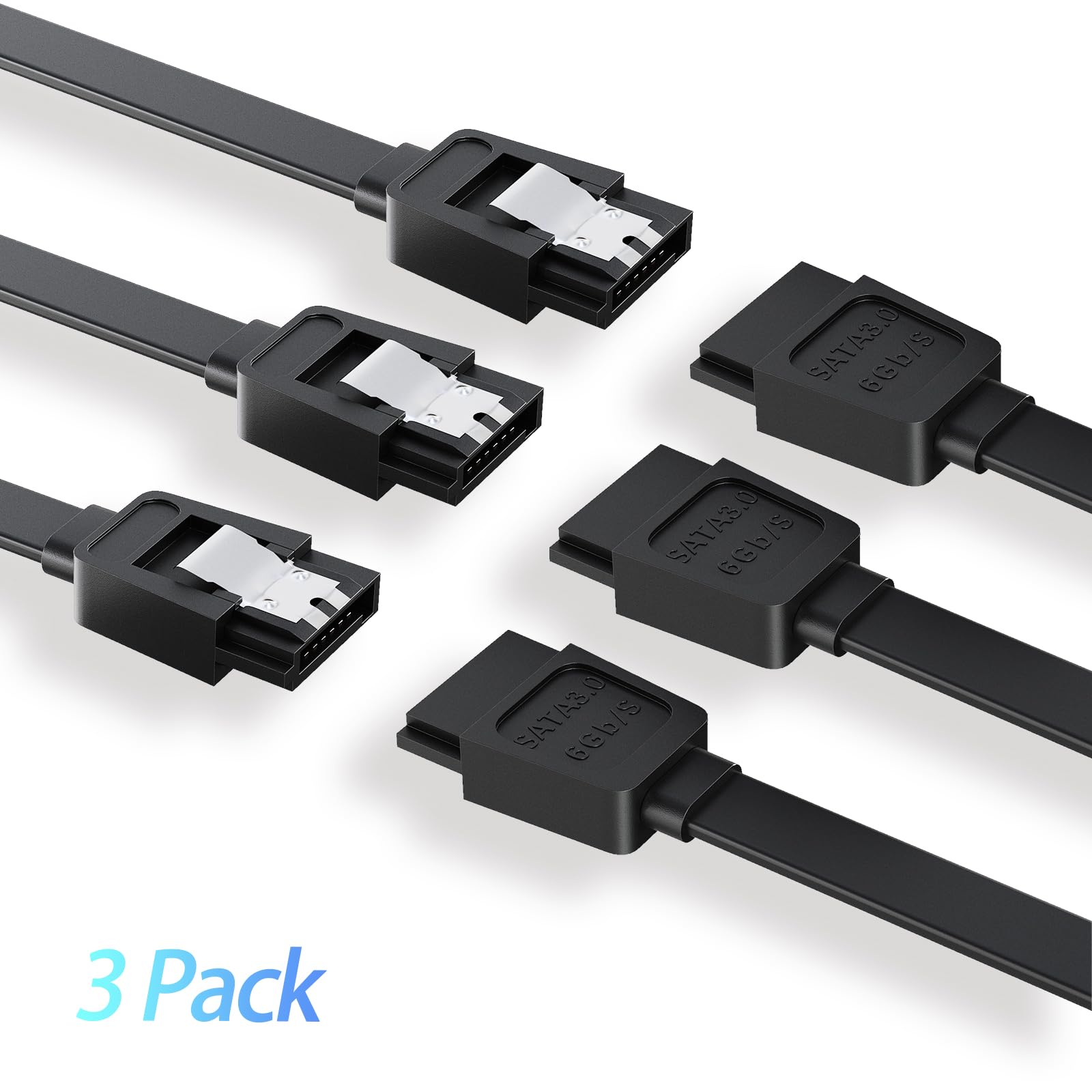 Mbiydeg SATA Cable III for SSD HDD Data,3 PCS 6Gbps Straight Angle 15 Inch Sata Data Cable Compatible for SATA Hard Drive CD Driver, CD Writer,Black