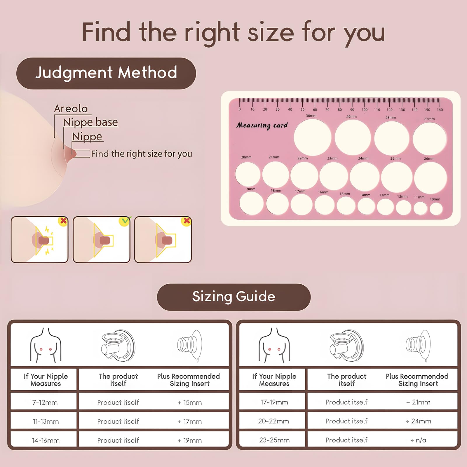 Luxemum Nipple Rulers, Flange Inserts Sizing Measurement Tool for Breast Pump, Soft Silicone Flange Size Measure, Nipple Measuring for New Mums/Women