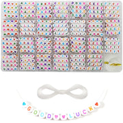 1400 Pieces 4x7mm White Round Acrylic Alphabet Letter Beads A-Z Heart Pattern Beads and Crystal Line for Jewelry Making Bracelets Necklaces Key Chains