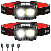 Blukar LED Headlamp Rechargeable,2000L High Lumen Super Bright Dimmable Headlight Flashlight with Motion Sensor- 8 Modes,Spotlight&Floodlight,IPX5 Waterproof for Camping,Hiking,Running,Fishing -2 Pack